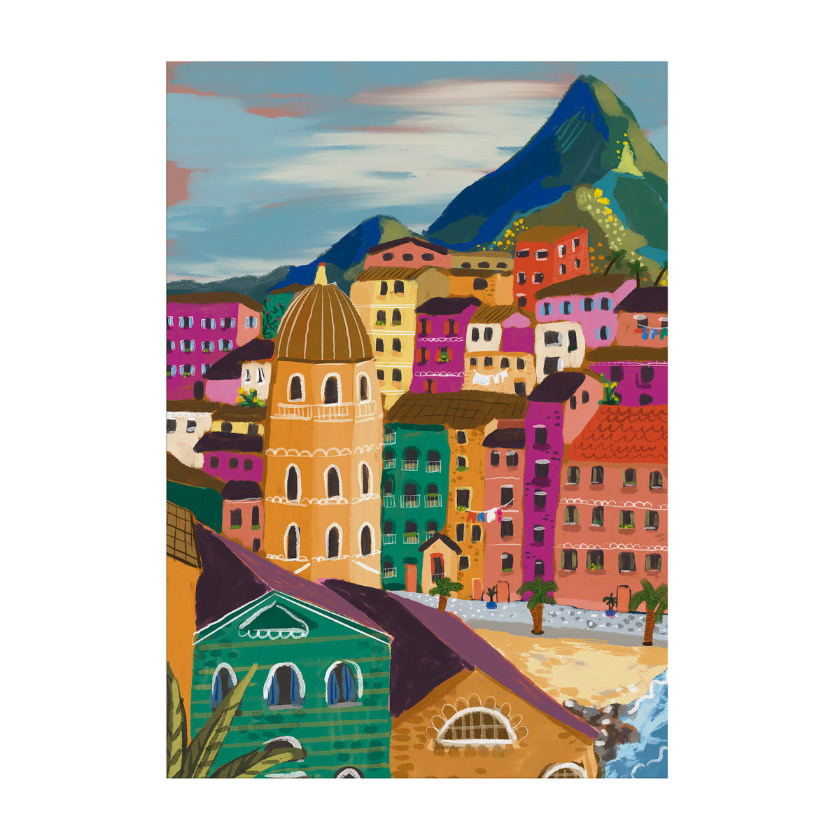 Art for the Home Buitencanvas Stadje aan de kust
