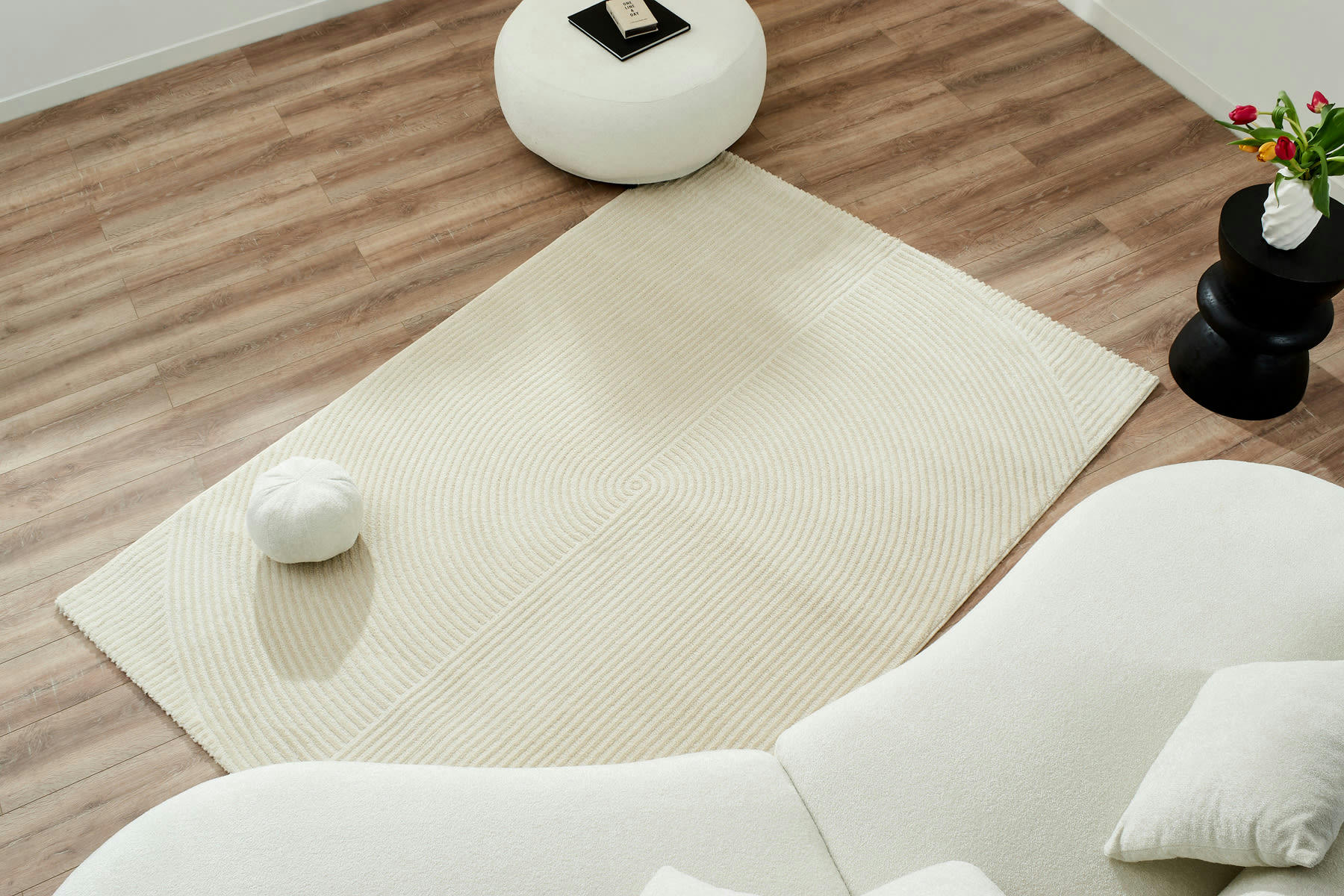 BIANCA - Tapis motif  en relief crème - 160x230