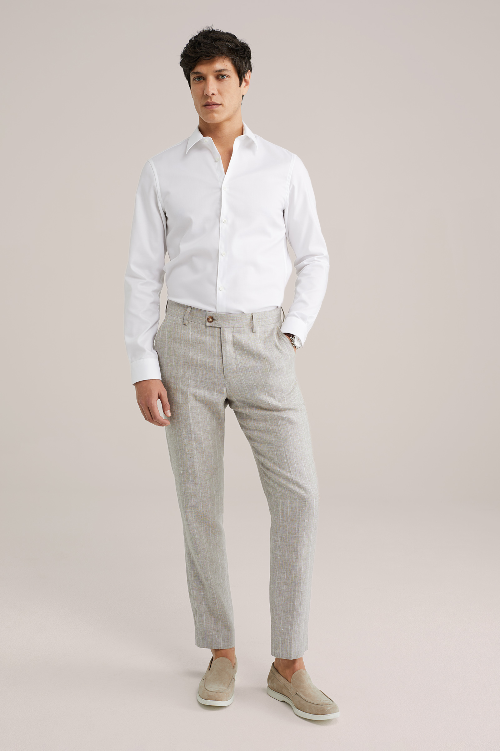 Heren Slim fit overhemd van twill met stretch