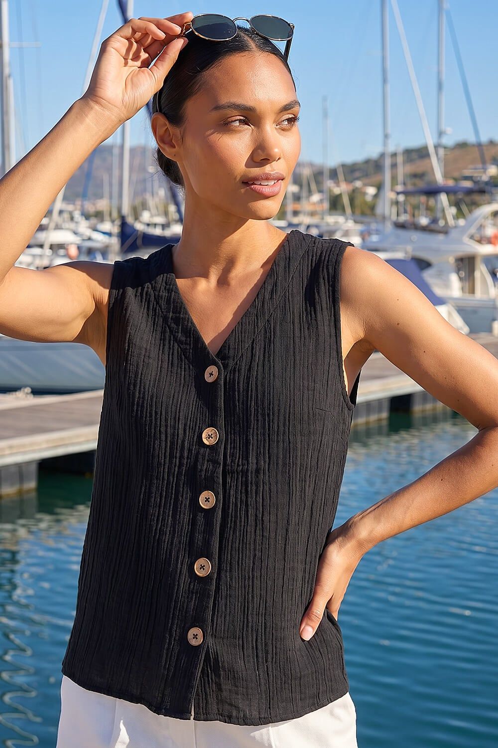 Roman V-Neck Button Detail Vest