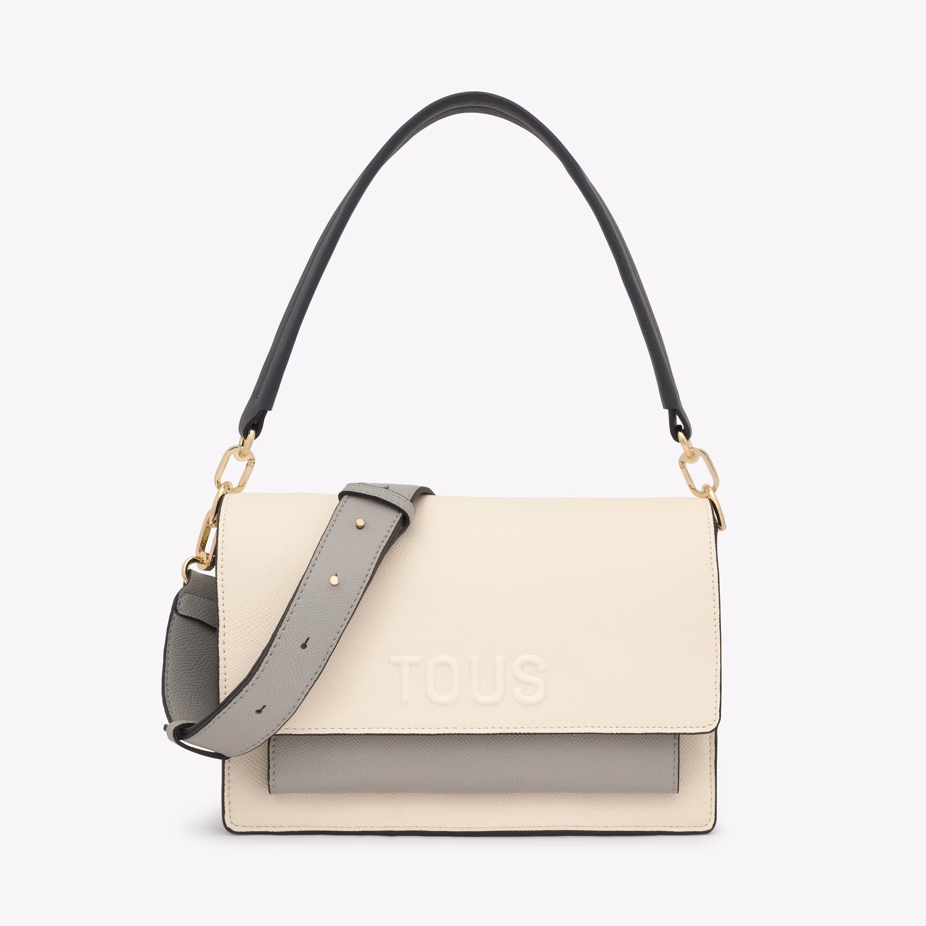 Bandolera mediana beige y gris Audree Saffiano