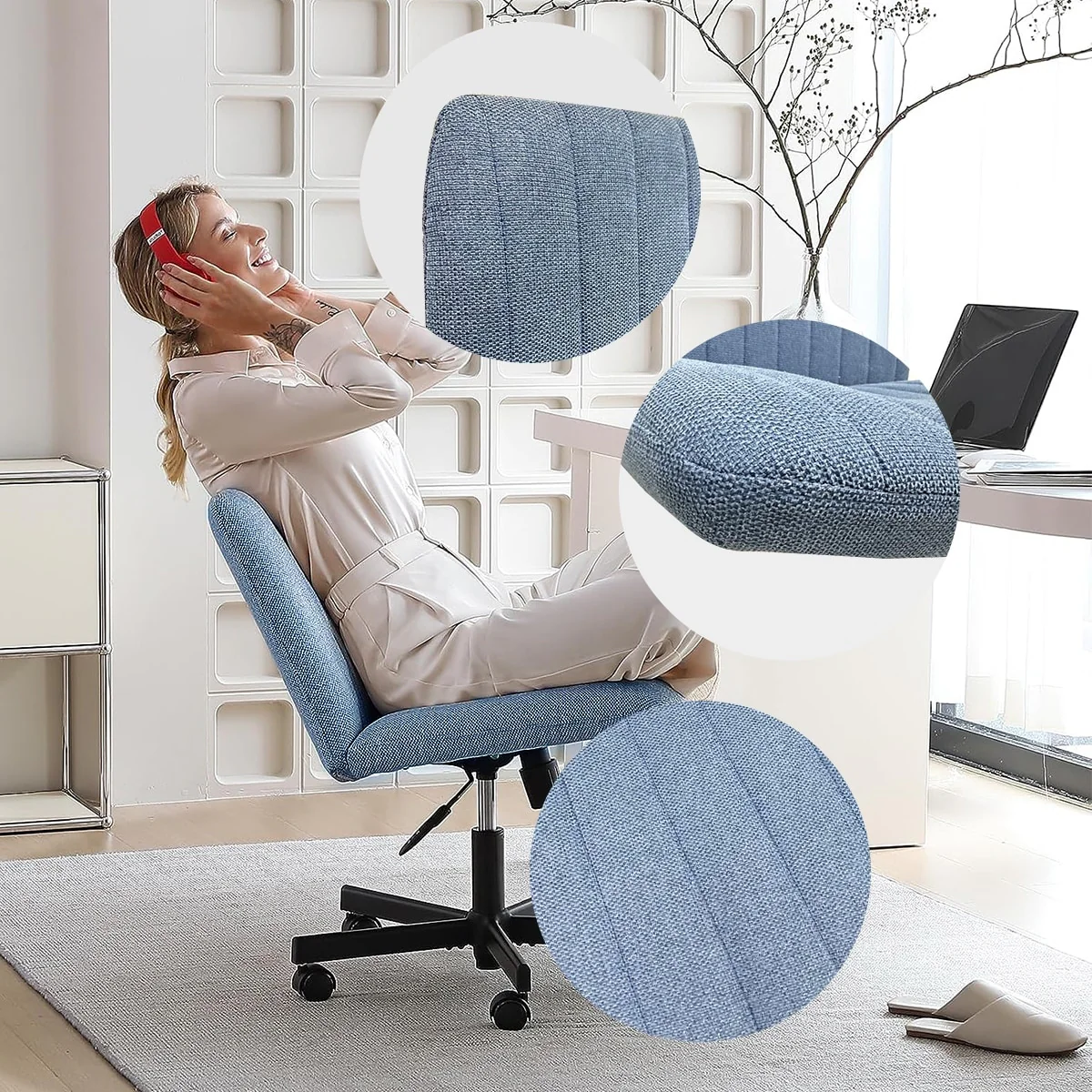 Armless Swivel Home Office Chair Sit Cross-legged