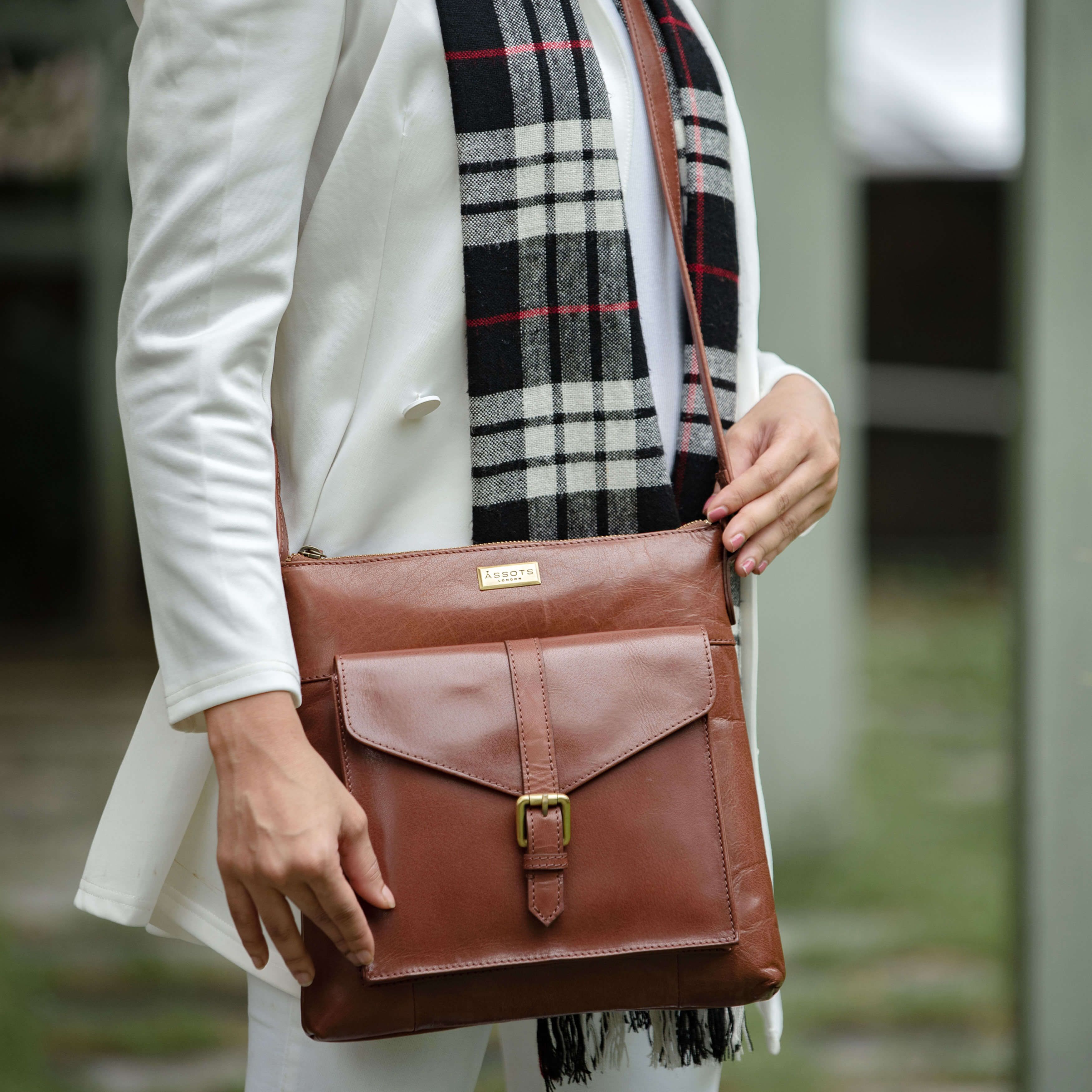 Assots London HOXTON' Vintage Real Leather Crossbody Sling Bag