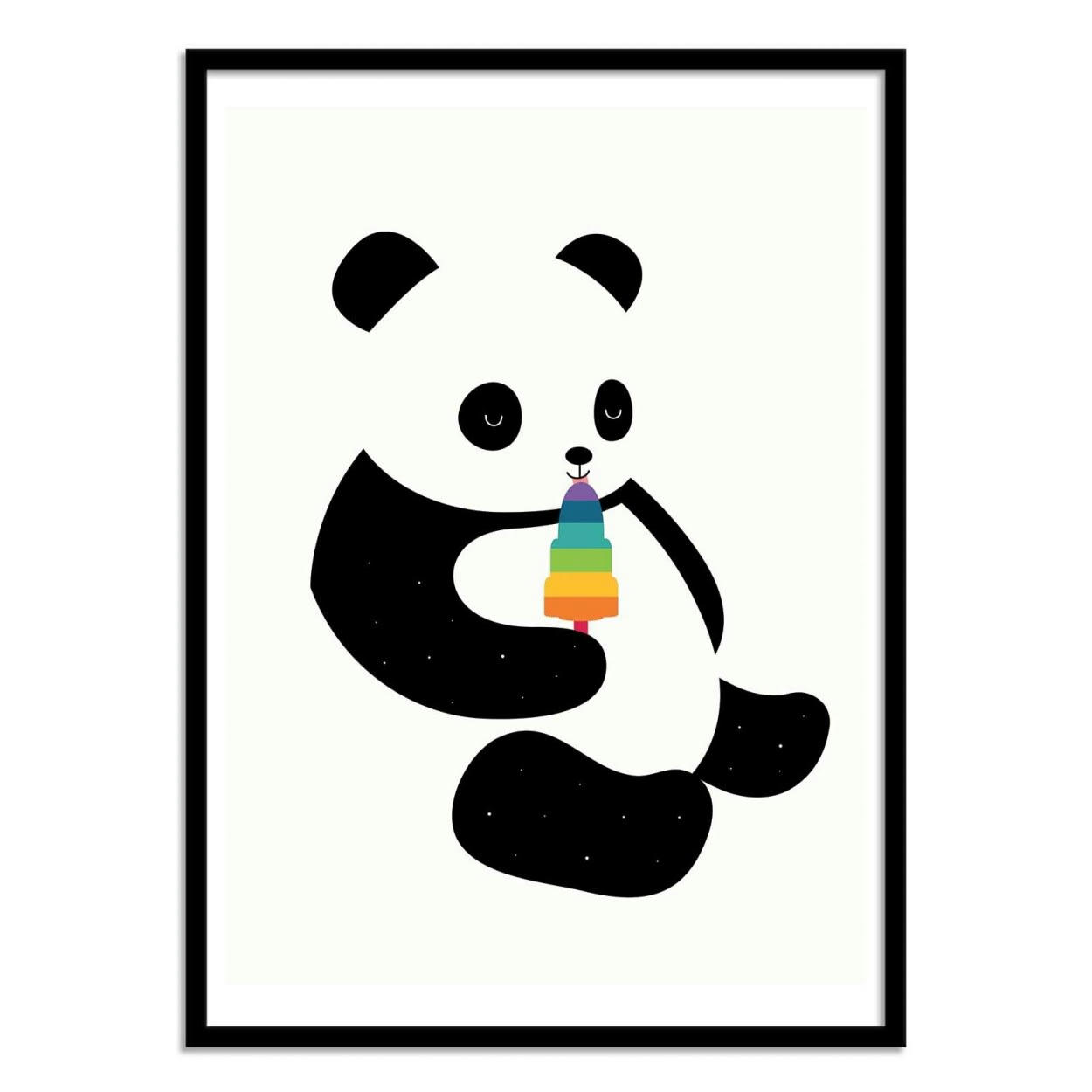 ANDY WESTFACE - PANDA DREAM -  Affiche d'art avec Cadre bois noir - 30 x 40 cm