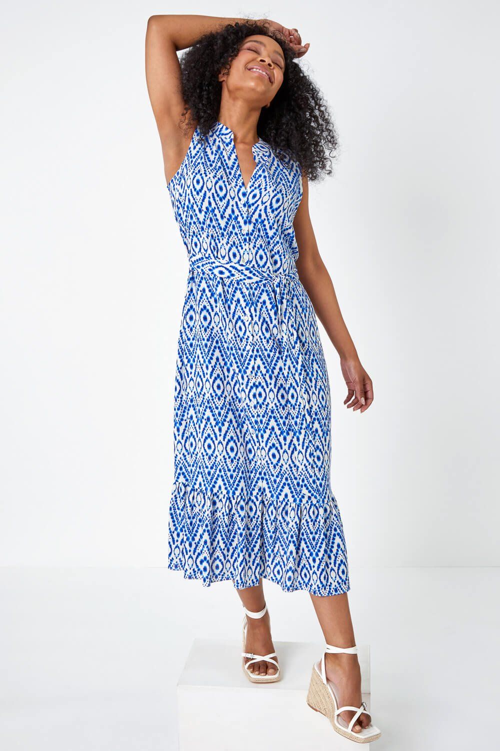 Roman Petite Aztec Print Frill Shirt Dress