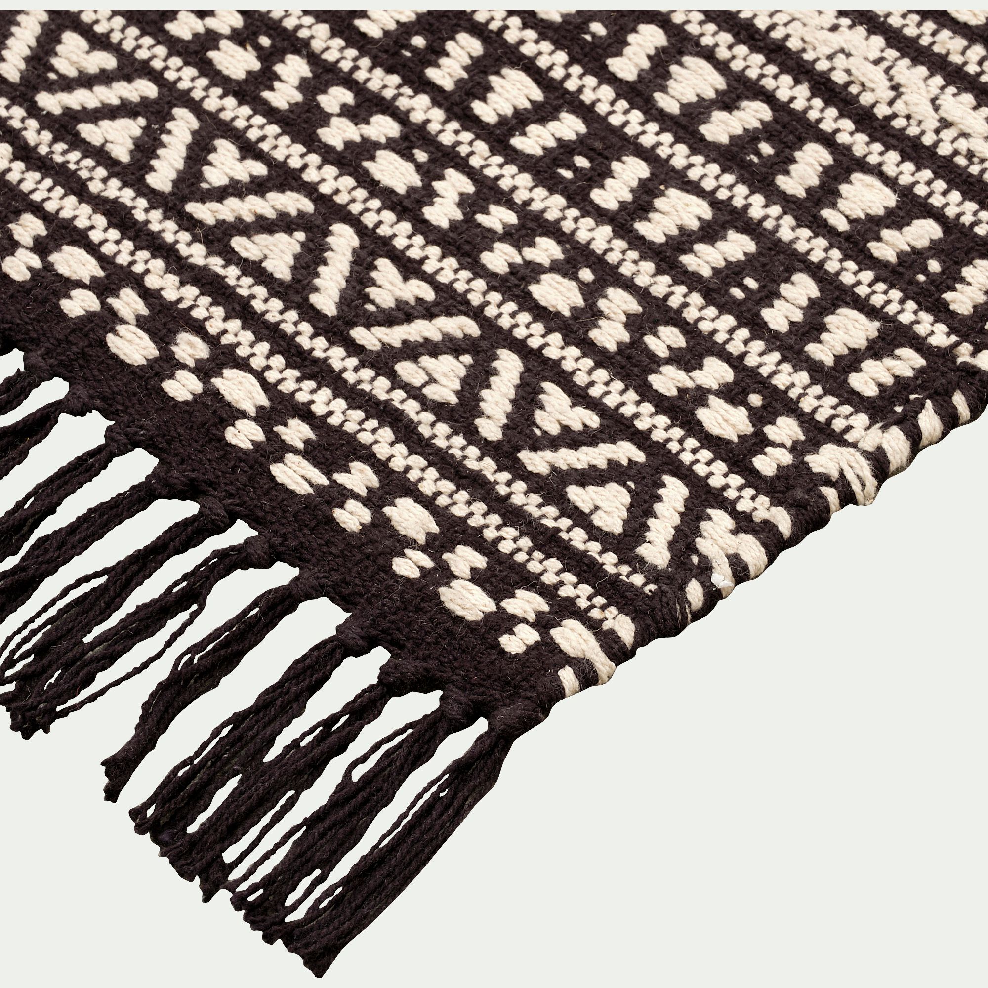 OSSA - Tapis inspiration aztèque en coton - noir et blanc 60x90cm