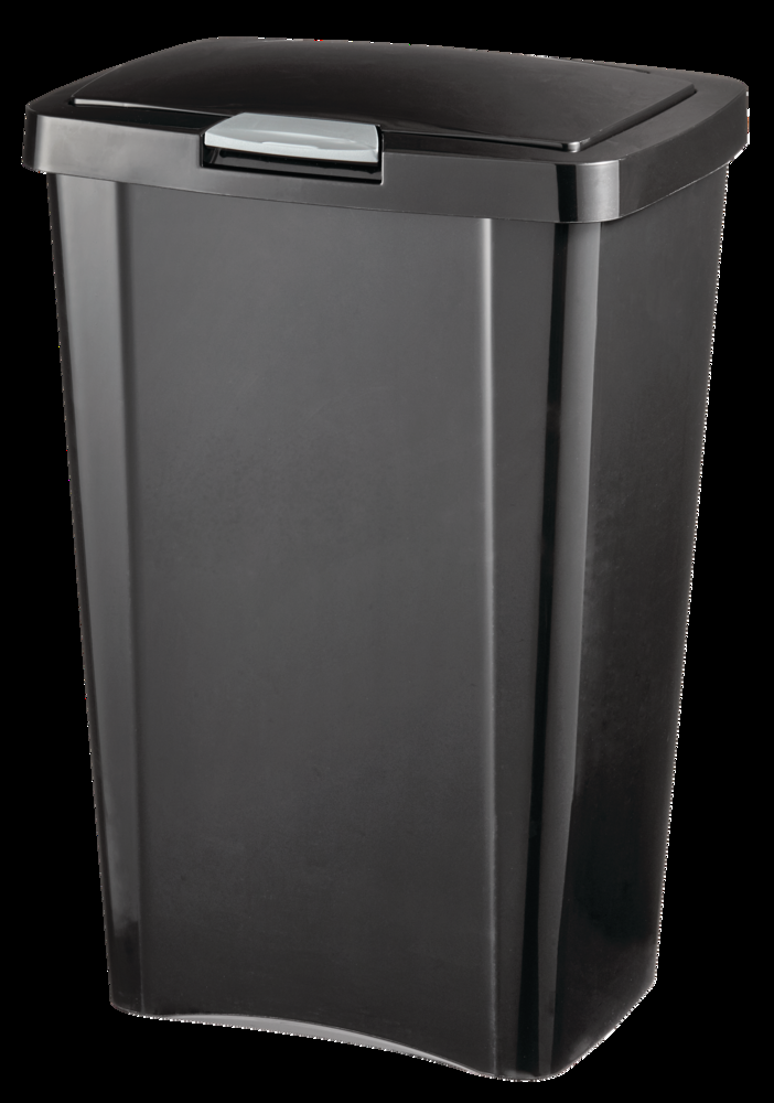 Sterilite Plastic Rectanuglar Springloaded Touch Top Garbage Can, Black, 49-L