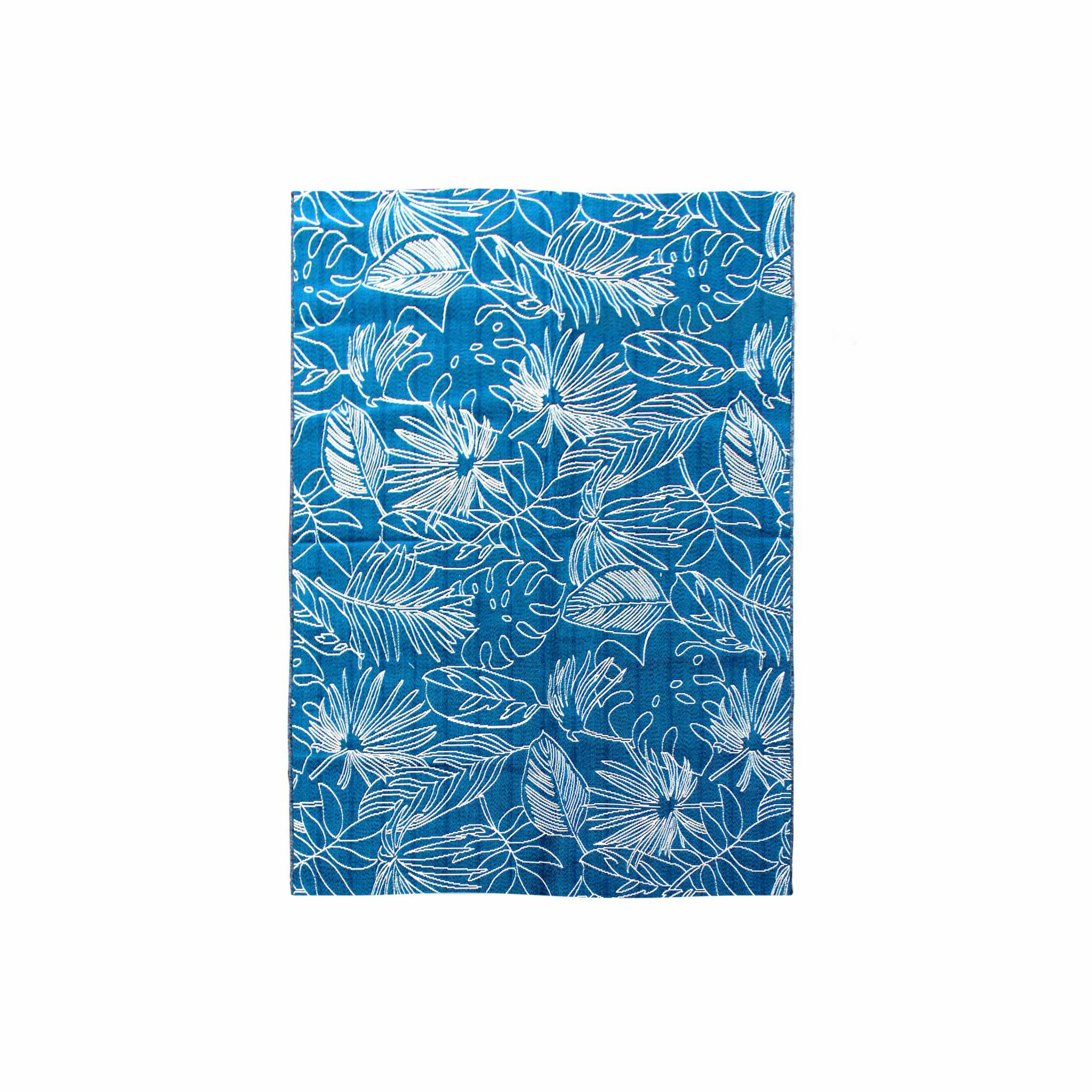 - Tapis extérieur/intérieur 160 x 230 bleu canard avec motif exotique