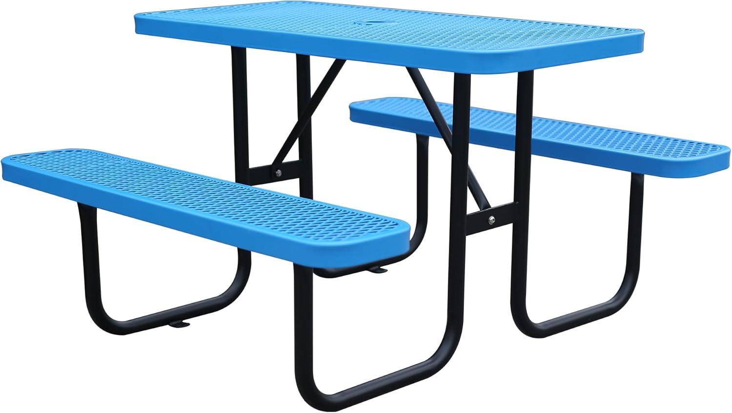 4ft Rectangular Picnic Table – Heavy-Duty Metal Mesh Outdoor Dining Table  Thermoplastic Coated Steel  Outdoor Living  Parks & Schools (Blue  4ft)