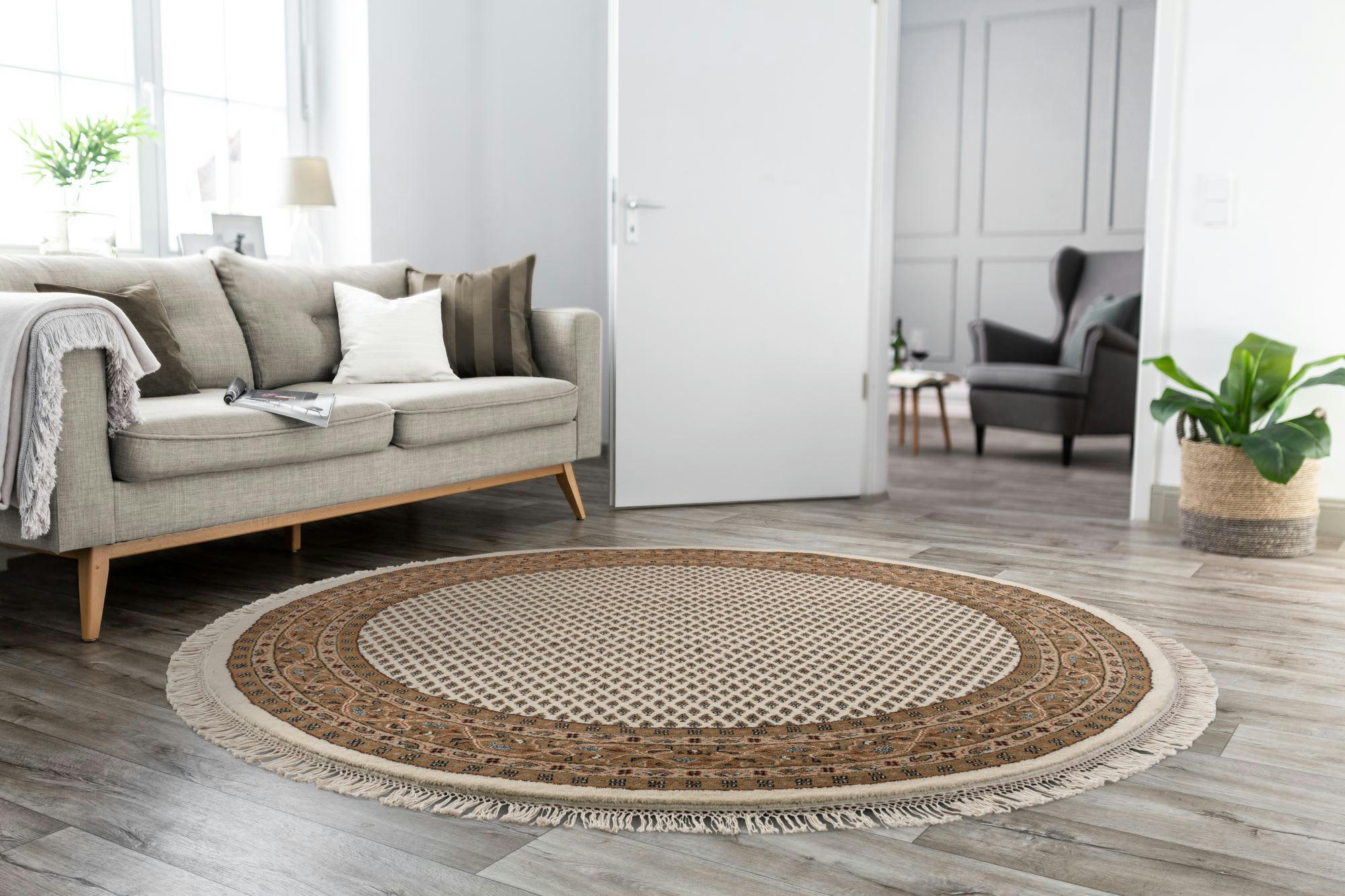 CHANDI - Tapis d'orient classique noué main en laine Crème D250