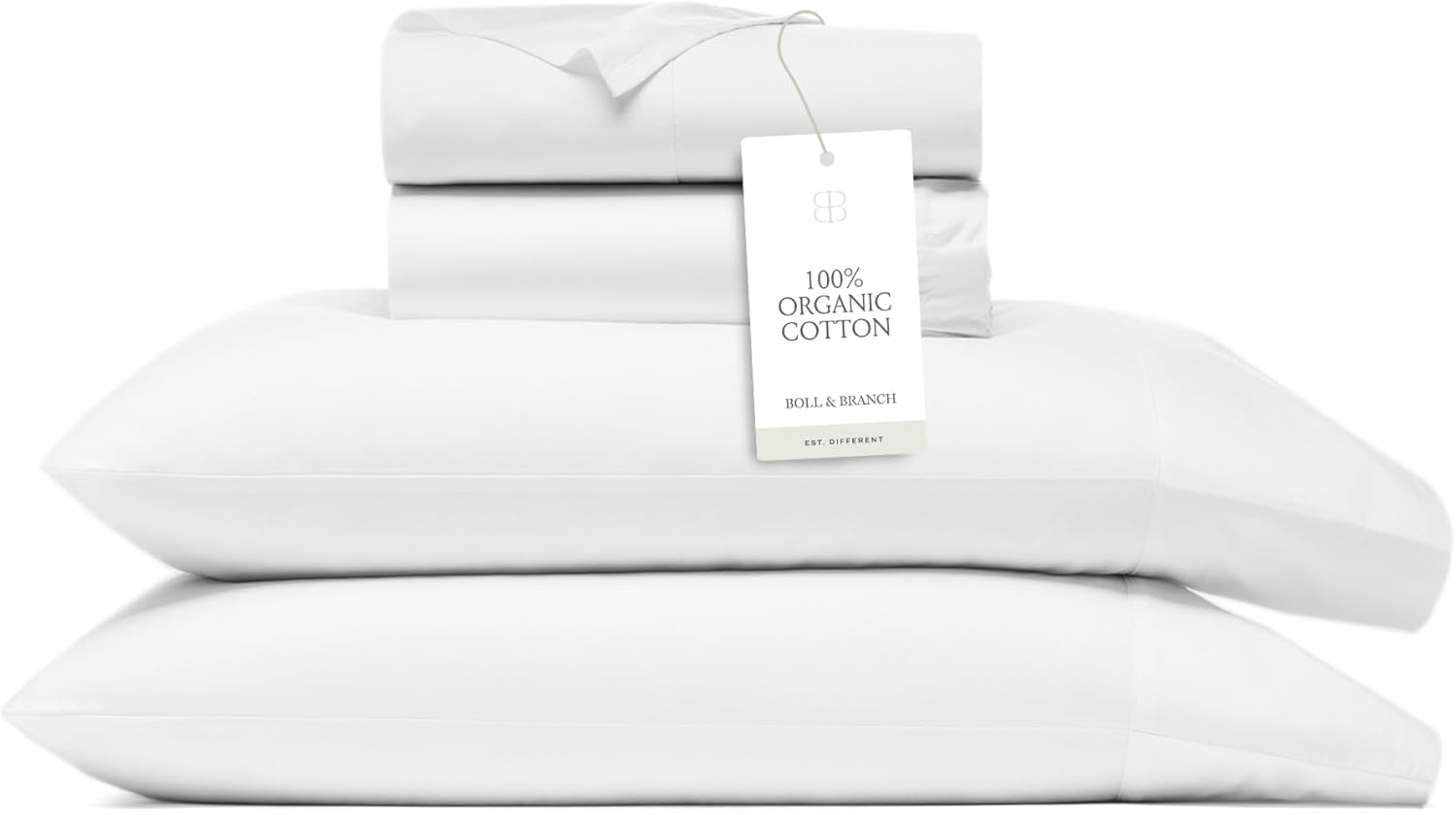 BOLL & BRANCH Signature Hemmed Sheet Set - Full, White - Luxury 100% Organic Cotton - Includes 1 Flat, 1 Fitted, 2 Pillowcases - Buttery Soft