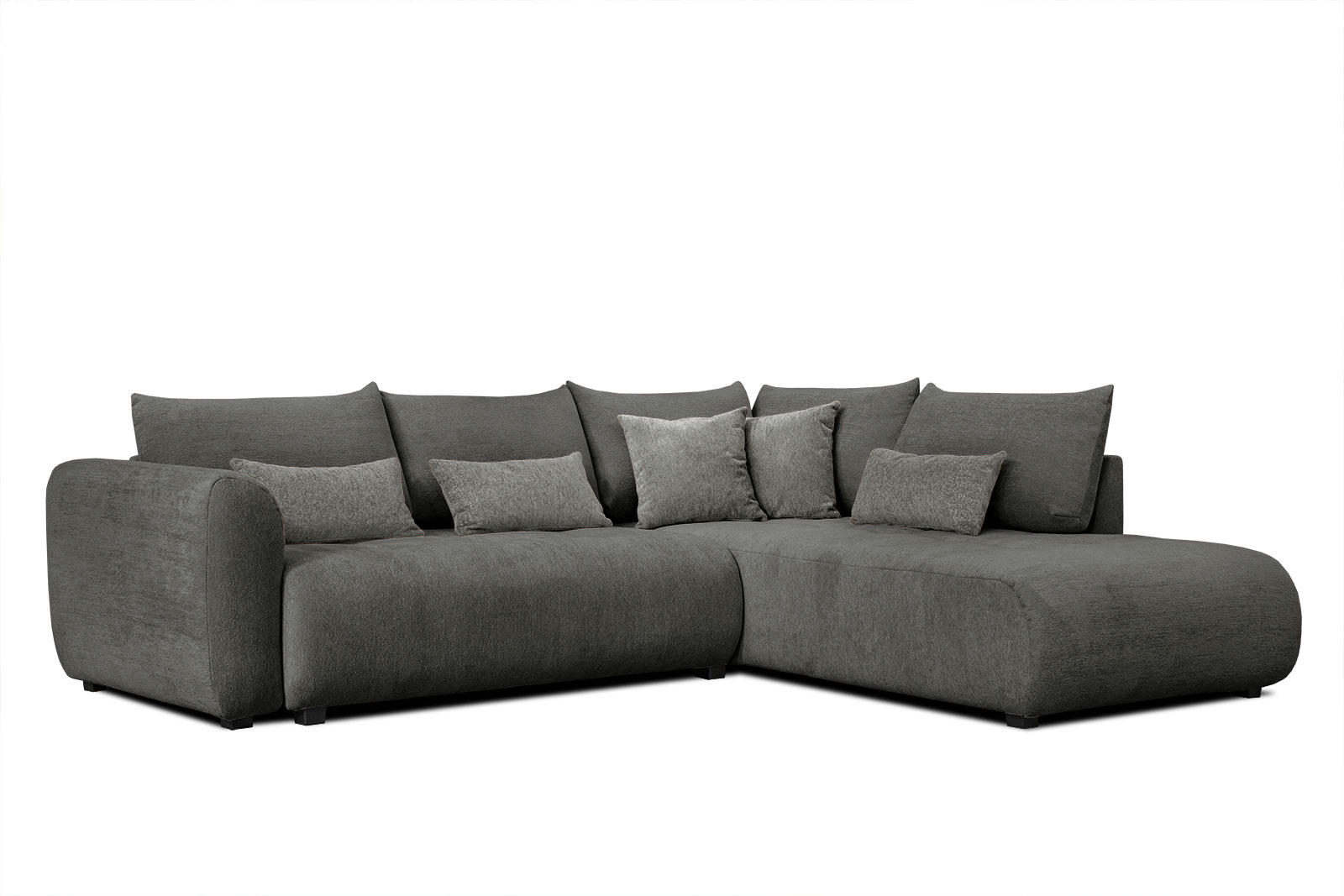 SORENO - Canapé d'angle droit 5 places gris foncé avec le couchage