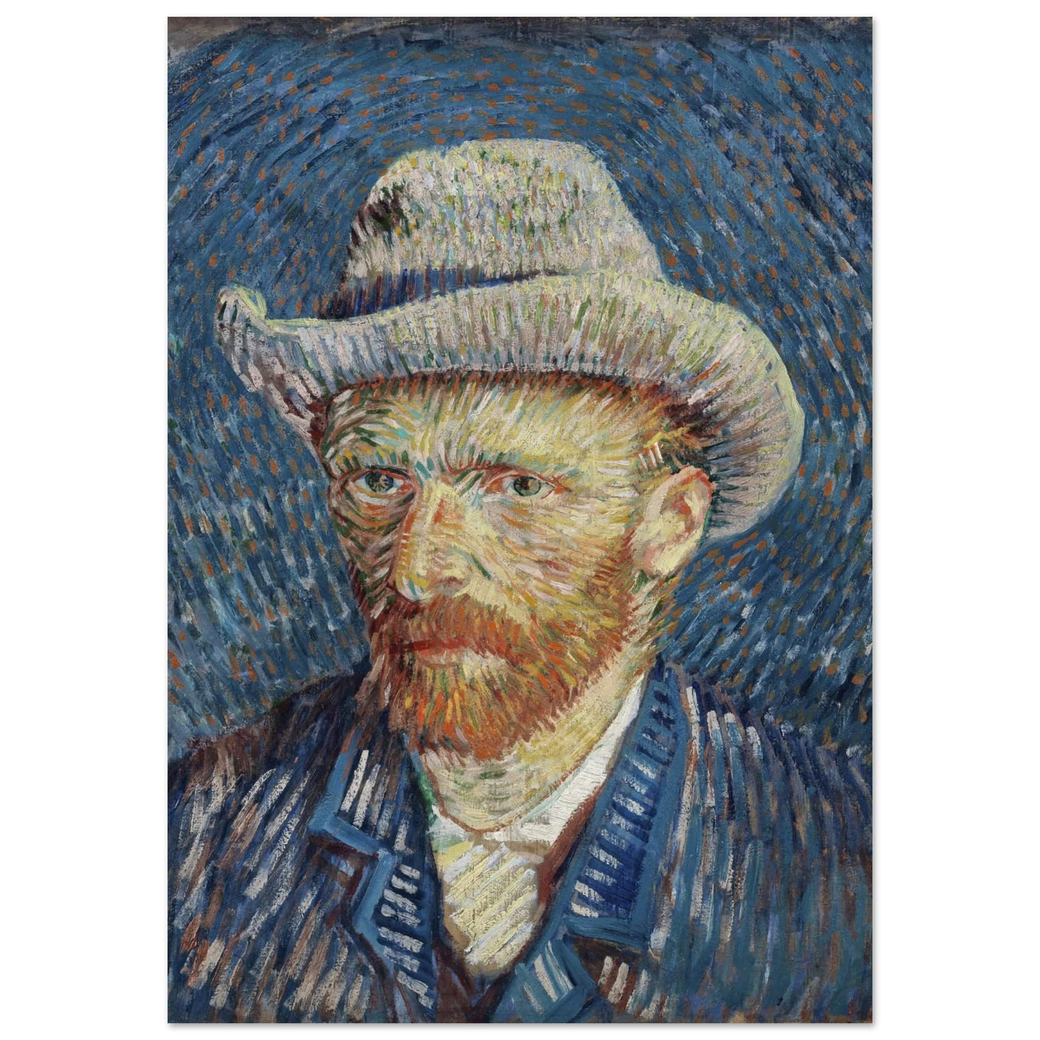 Artfulprints Poster Vincent van Gogh - Zelfportret met grijze vilthoed  - 70x100 cm - Blauw