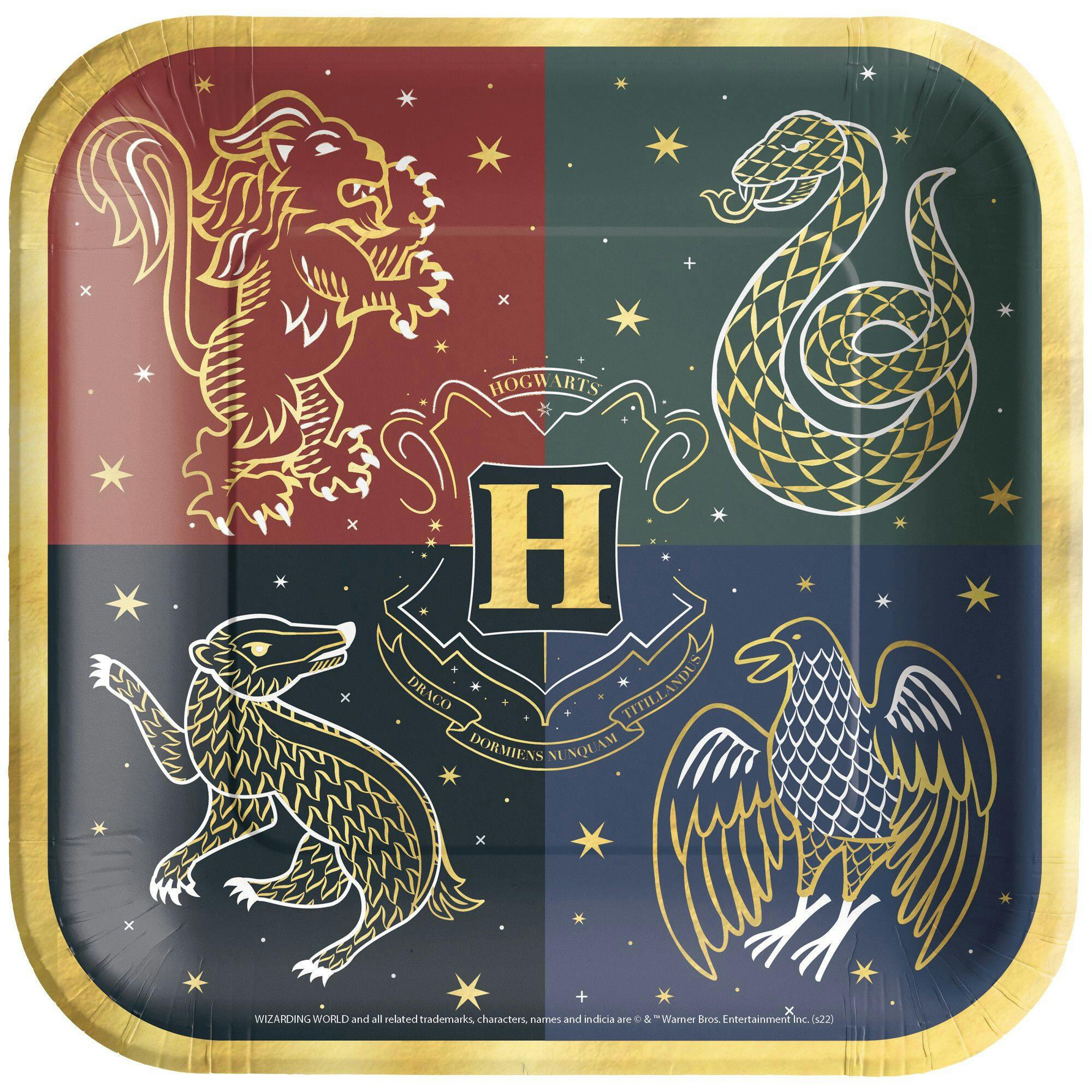 Harry Potter Square Paper Disposable Lunch Plates,Red/Grey/Black/Blue, 9-in, 8-pk, for Birthday Party