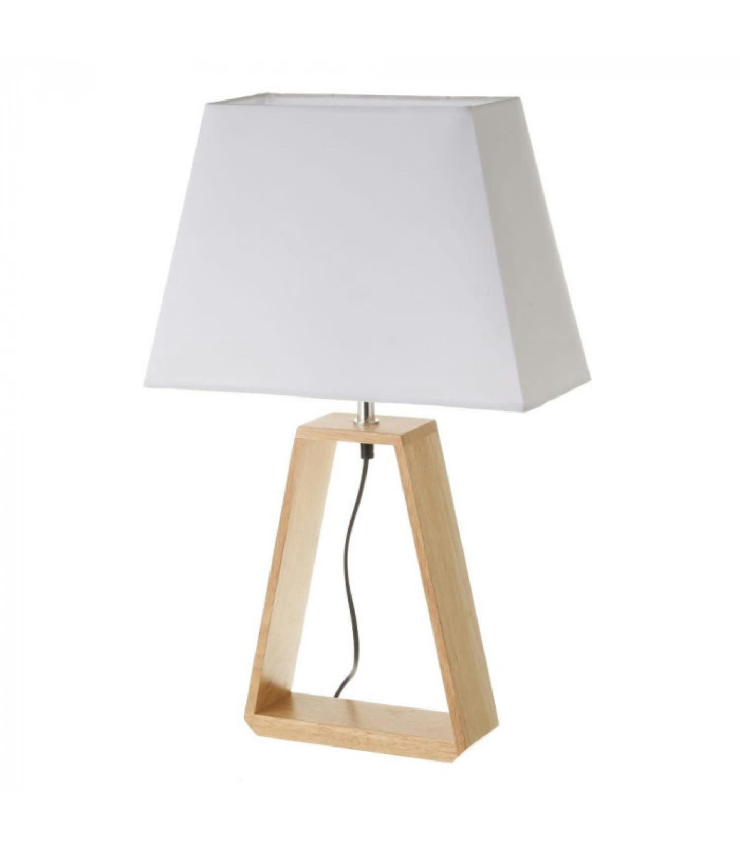 - Lampe à Poser Triangle Bois et Abat-jour Blanc - Hauteur 60cm