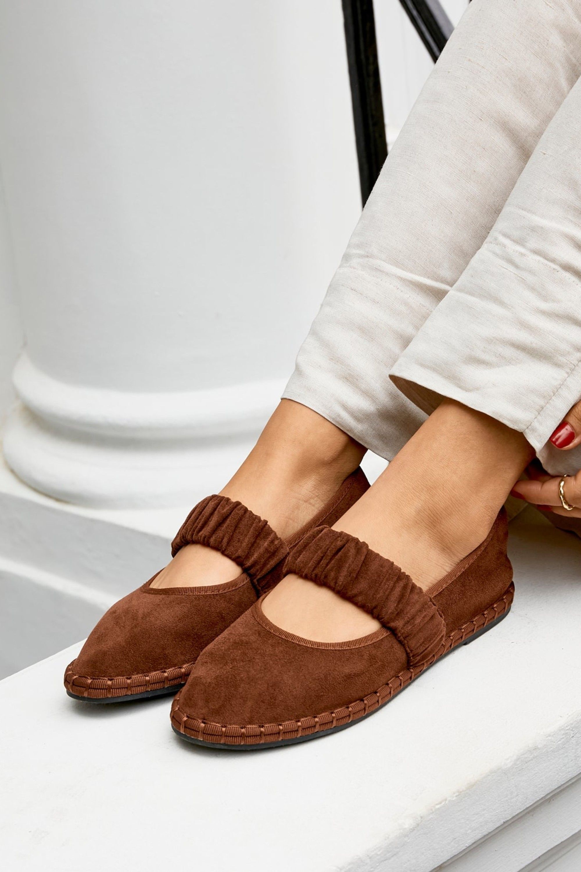 Linzi Lorella Brown Faux Suede Mary Jane Pumps