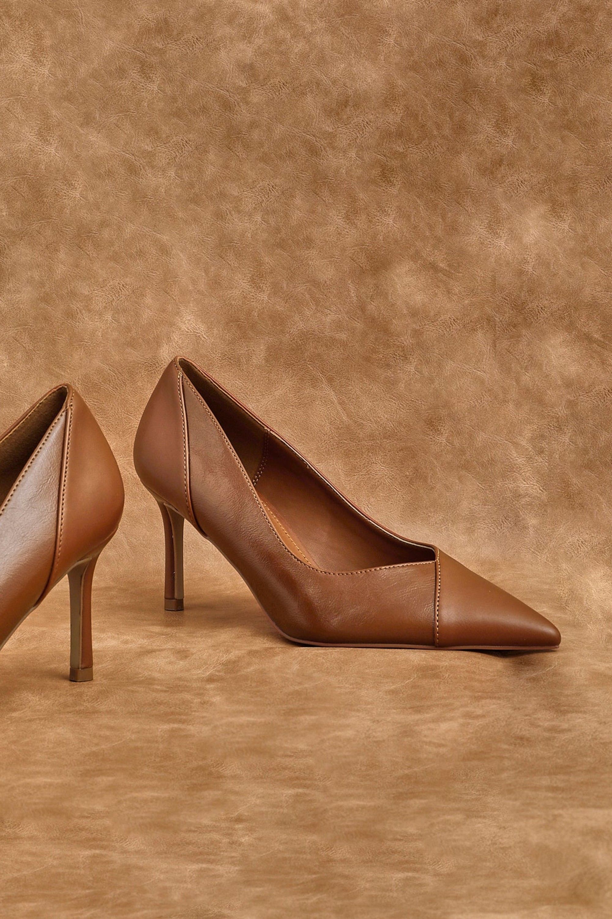 Linzi Gaia Tan Faux Leather Two Tone Court Heel