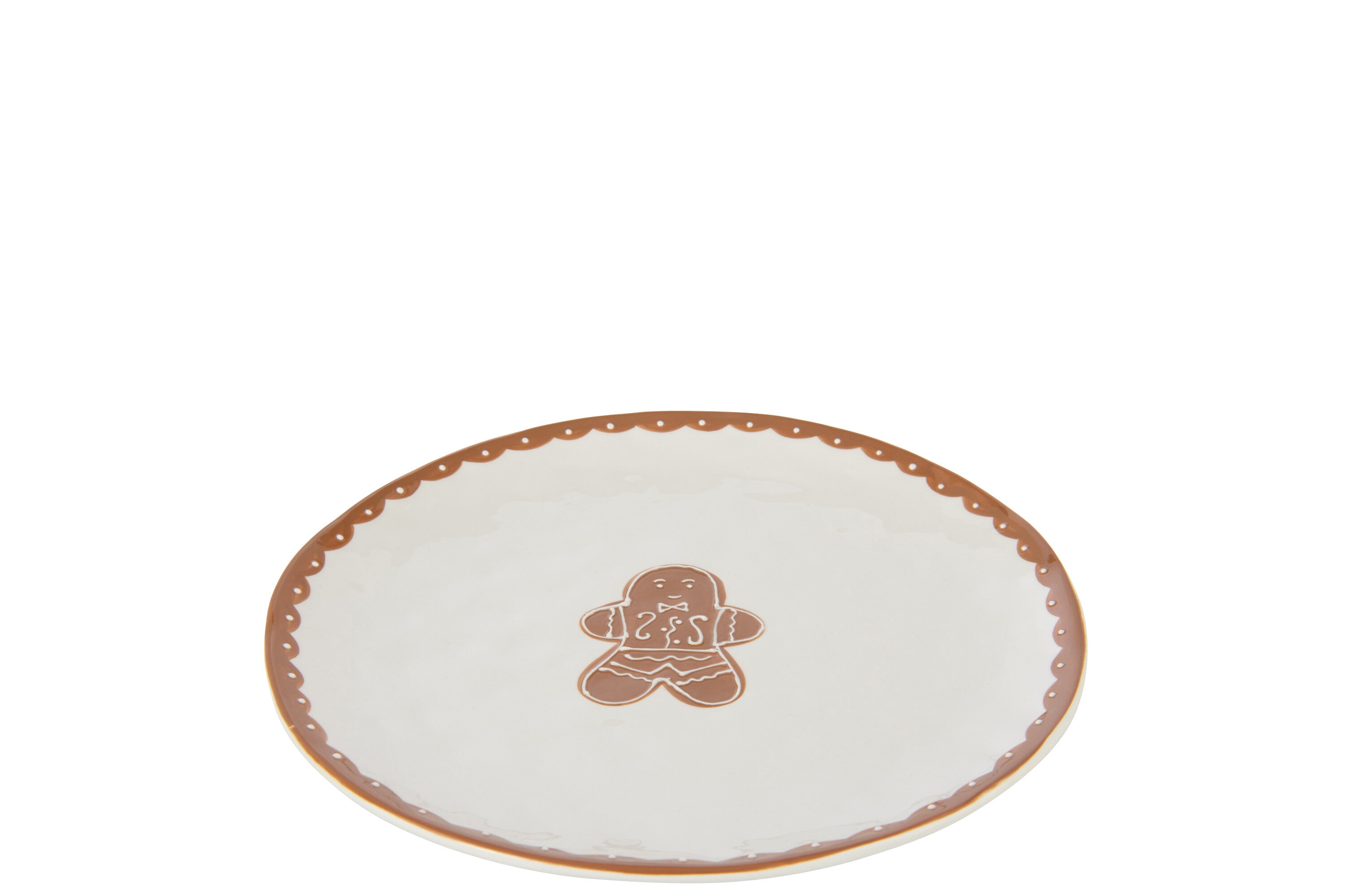 J-Line bord Cookie Rond Dolomiet - keramiek - bruin/wit
