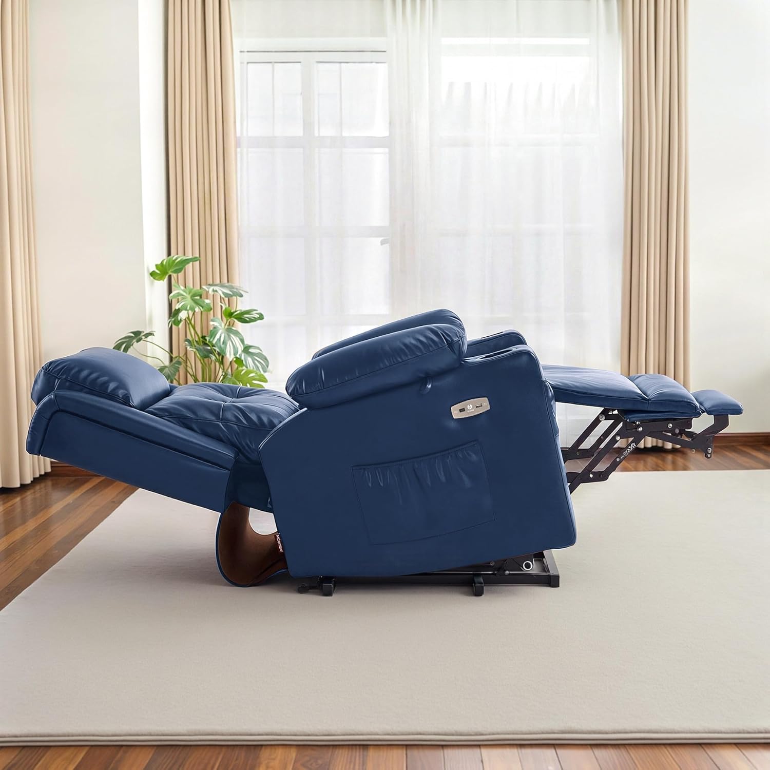 MCombo Lay Flat Triple Motor Power Lift Recliner Chair Sofa with Heat and Massage, Adjustable Headrest for Elderly, Infinite Position, Faux Leather 7661 (Blue, Medium)