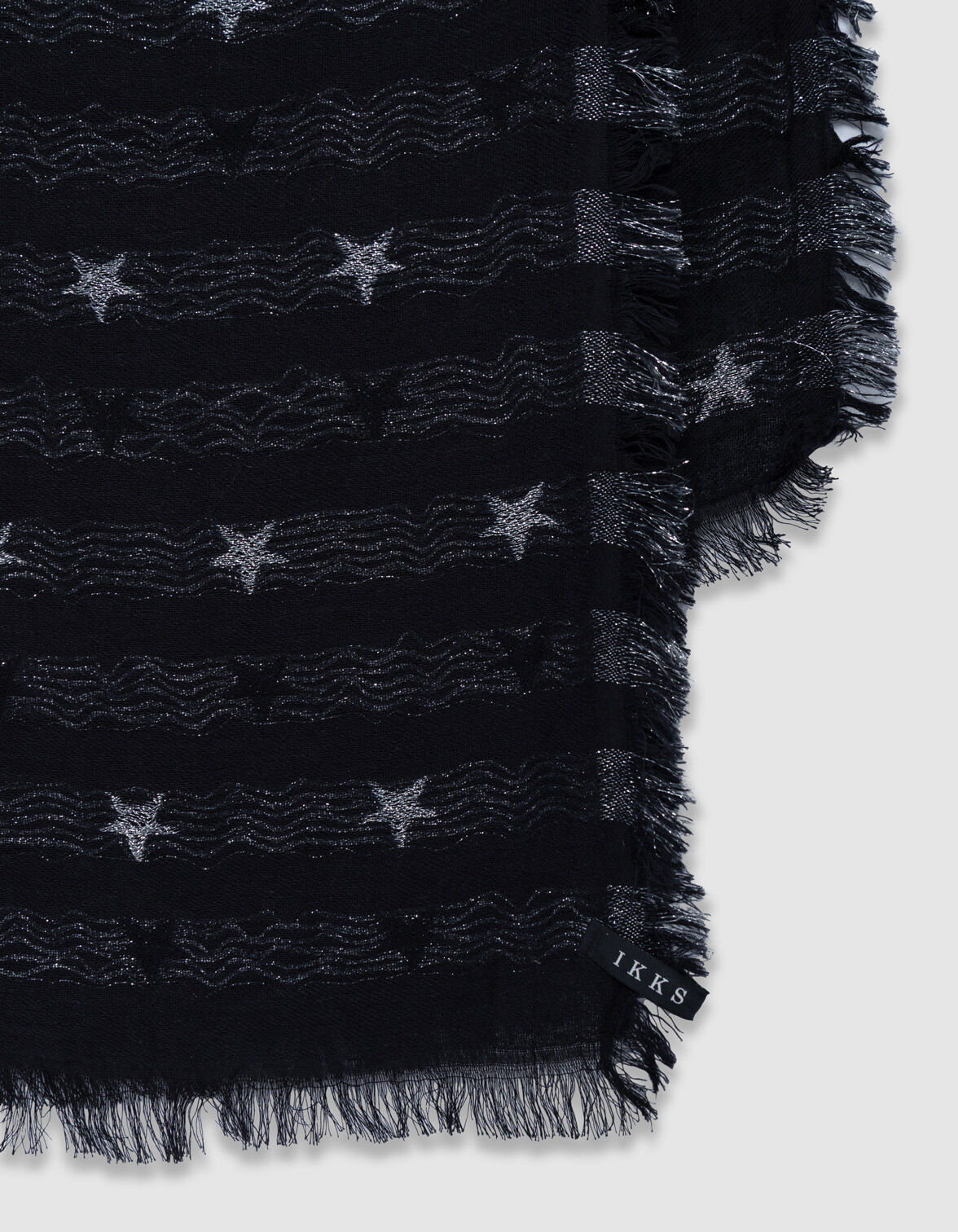 Foulard noir jacquard étoiles argentées Femme