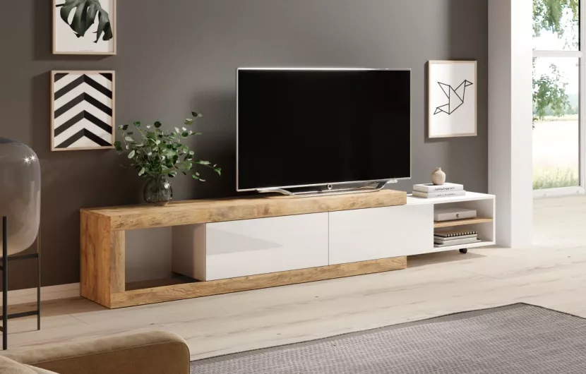 Szafka RTV SINTRA 2K 200(241)cm dąb samdal/biały połysk rozs