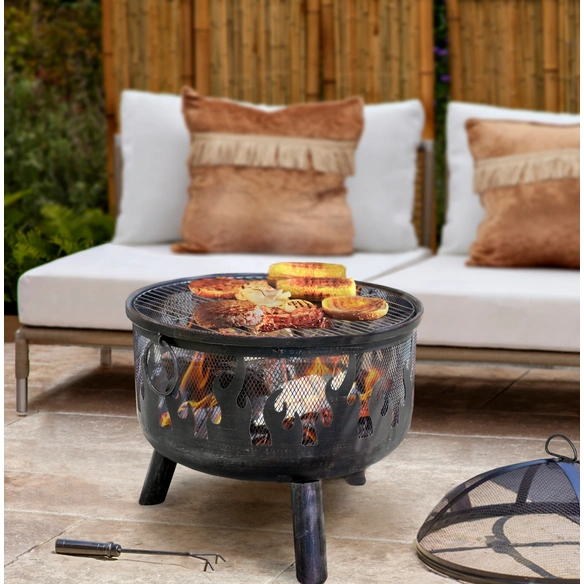 Feuerschale, Grillrost inklusive, schwarz