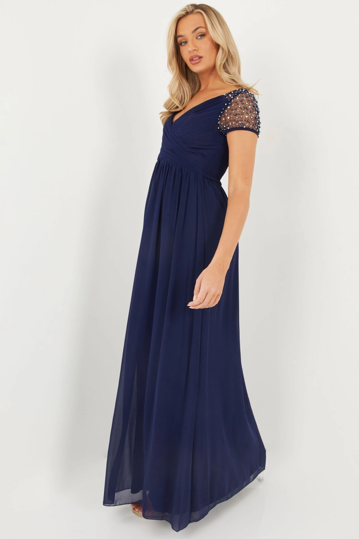 Quiz Blue Wrap Embellished Maxi Dress