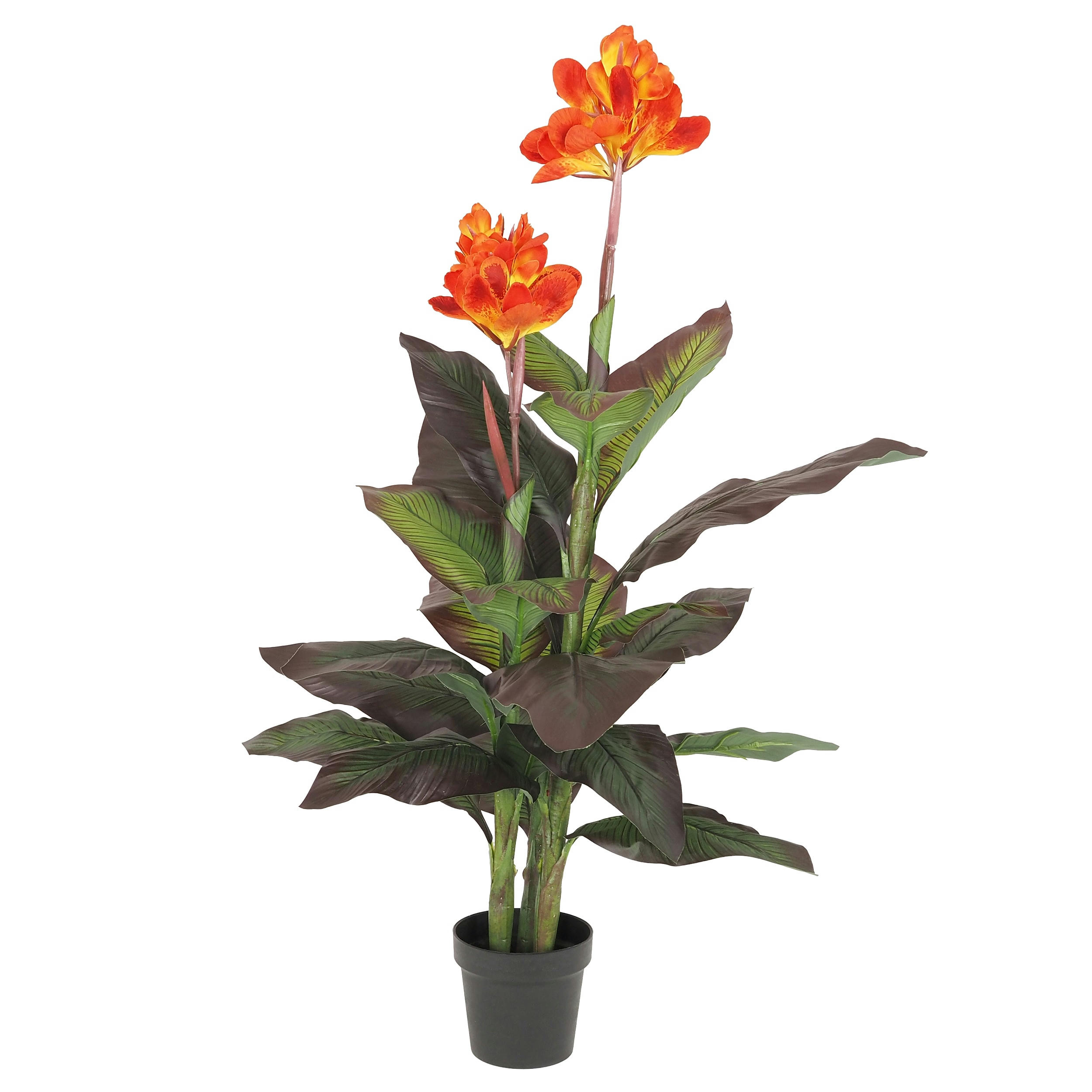 - Canna artificiel 2 fleurs et 3 troncs, 120cm orange
