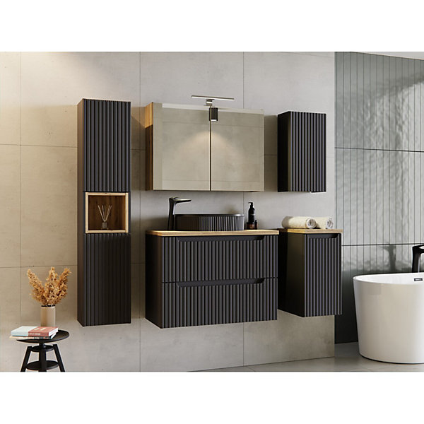 Meuble de salle de bain VANO1 porteNoir matL20 x P39 x H57 cmMeuble suspendu
