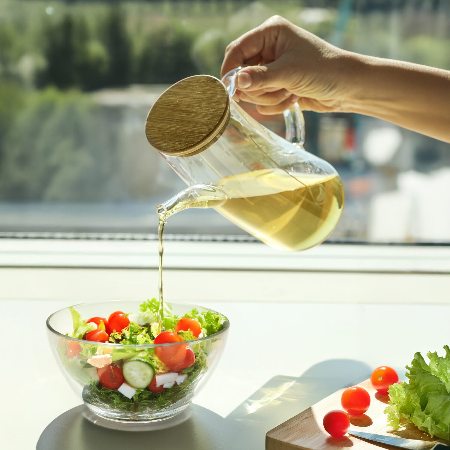 Oliera 750 ml in vetro borosilicato e tappo in bambù