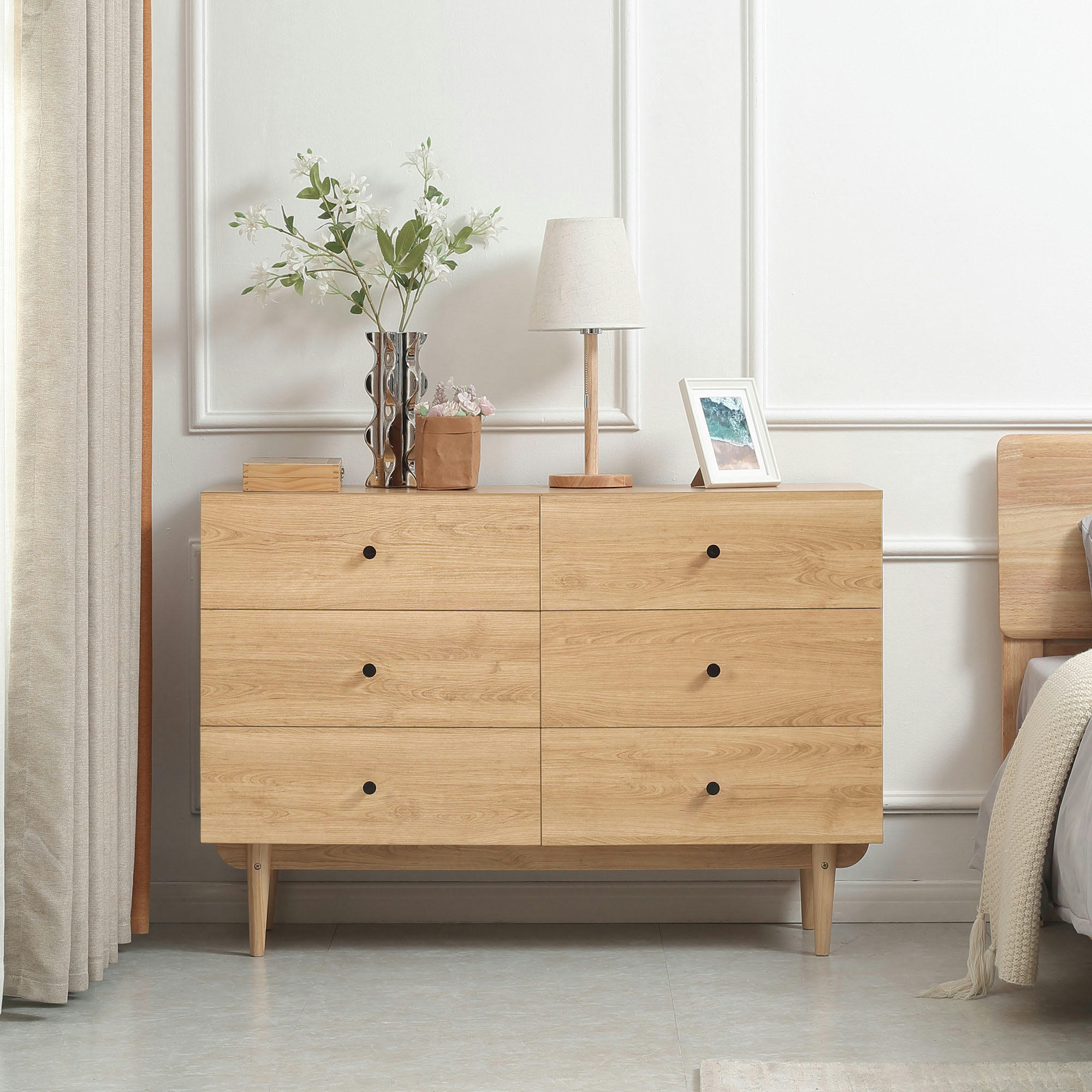 - Commode vintage 6 tiroirs piètement bois de pin aspect bois de teck