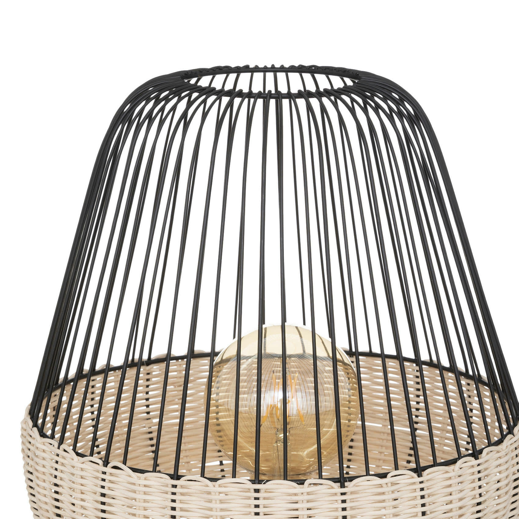 - Lampe à poser au style contemporain métal/rotin naturel 30.5x35.5 cm