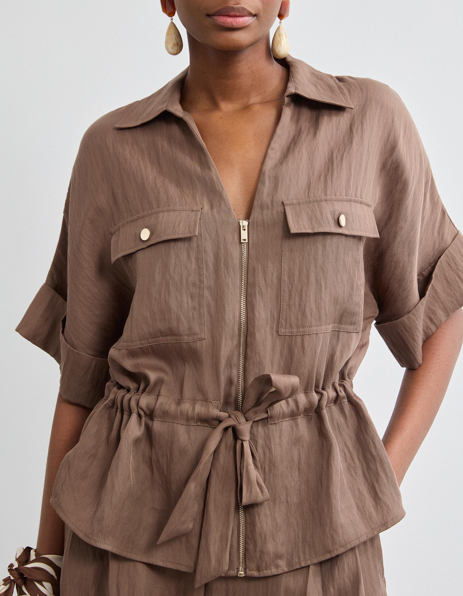 Camisa com Liocel, Mulher, Castanho