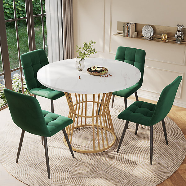 Ensemble table et chaises 100x100x75 cm table ronde avec 4 chaises assise rembourrée structure métal doré