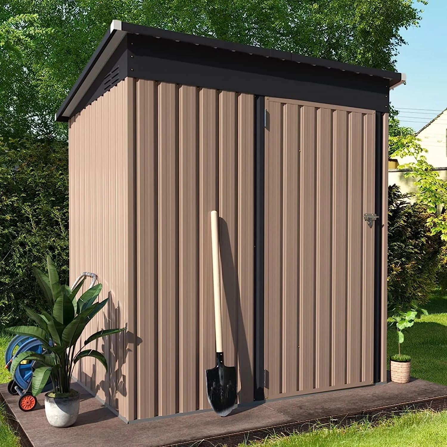 AECOJOY Outdoor Metal Storage Shed with Lockable Door