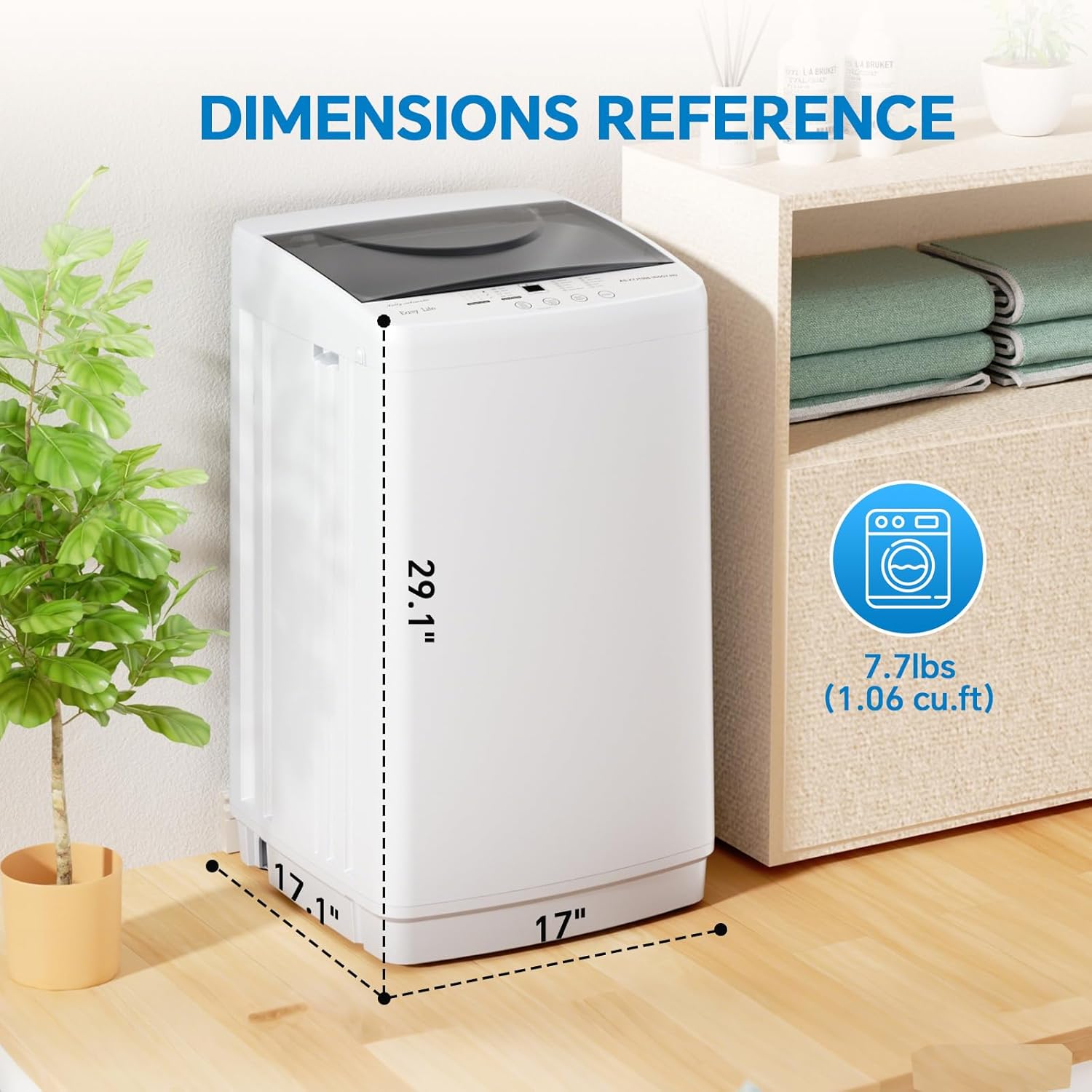 OLIXIS Portable Washing Machine, 7.7 lbs Full-Automatic Compact Laundry Washer, Stainless Steel Drum, 10 Wash Cycles, Auto-Balance Detection, LED Display, Mini Washer for Home, Apartment, Dorm, White