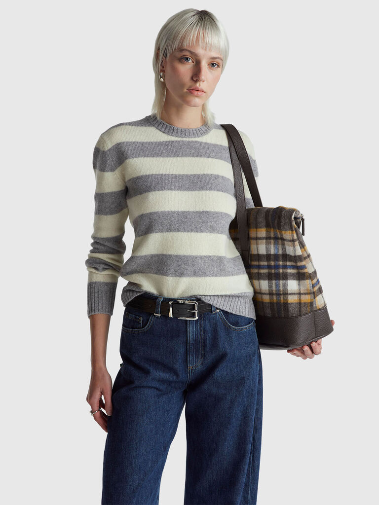 Striped sweater in pure Shetland wool