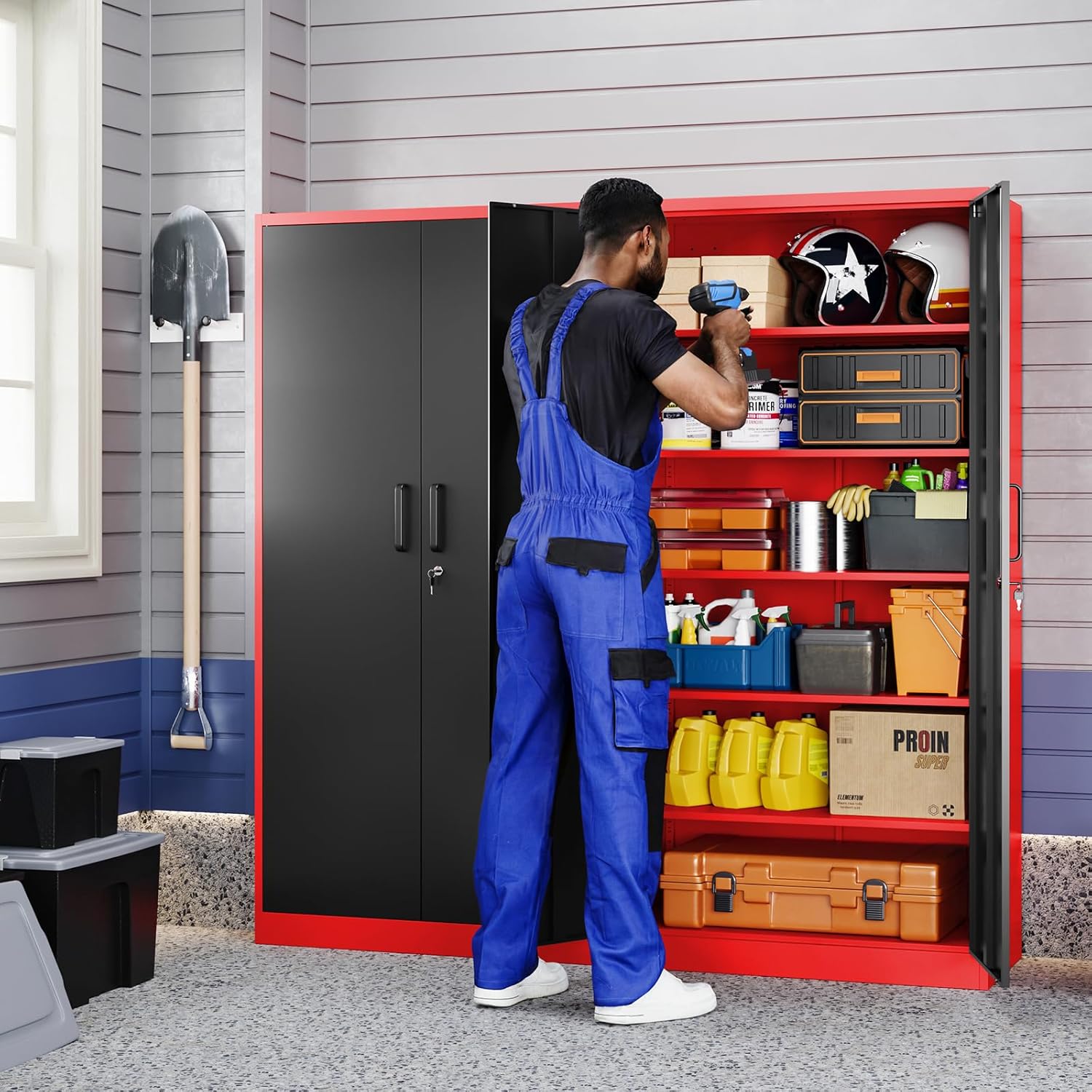 Yizosh Metal Storage Cabinet with Lock Doors and 5 Adjustable Shelves,- 72 Garage Storage Cabinet for Home,Office,Garage,School