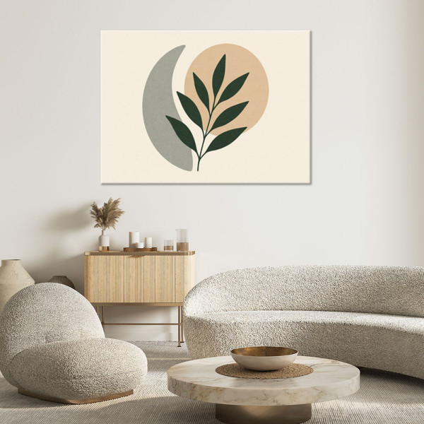 Feeby Obraz, Liście Gałązka Minimalizm Zieleń Beż 60x40