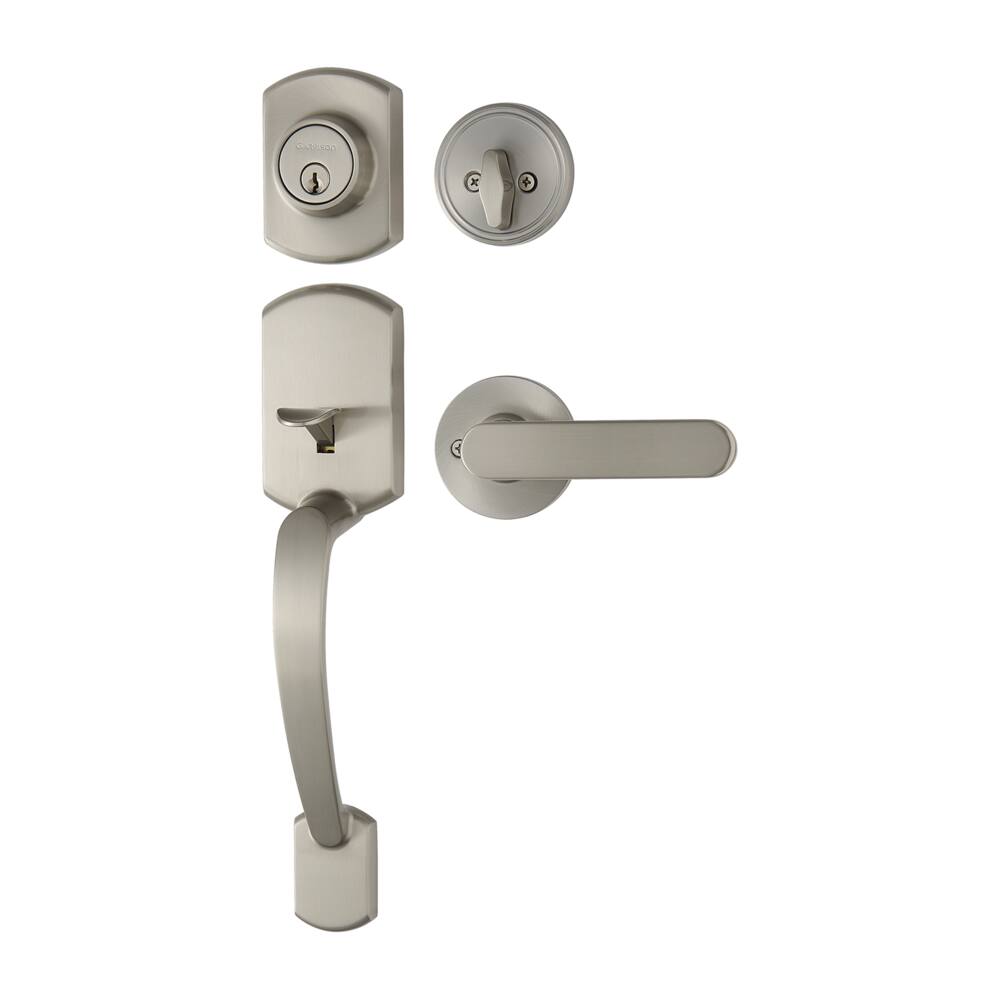 Garrison Contemporary Grip Handle Set & Deadbolt Door Lock Set with Lever, Satin Nickel