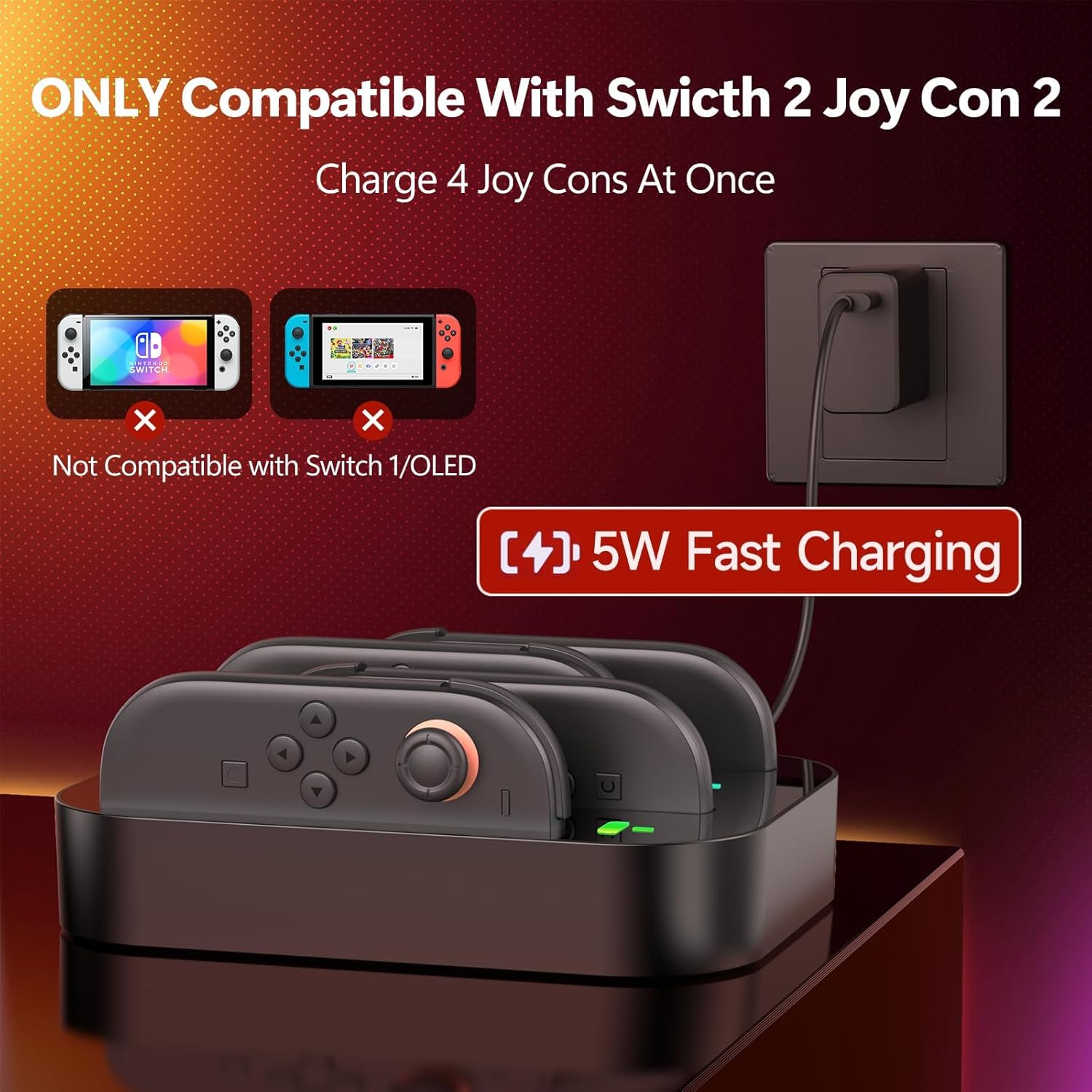 Gagaking Charging Dock for Nintendo Switch 2, Fast Charger Station for JoyCon 2 Accessories with LED Indicators,Multi-Protection Safety,USB-C,4 in 1 Portable Organizer for Controllers
