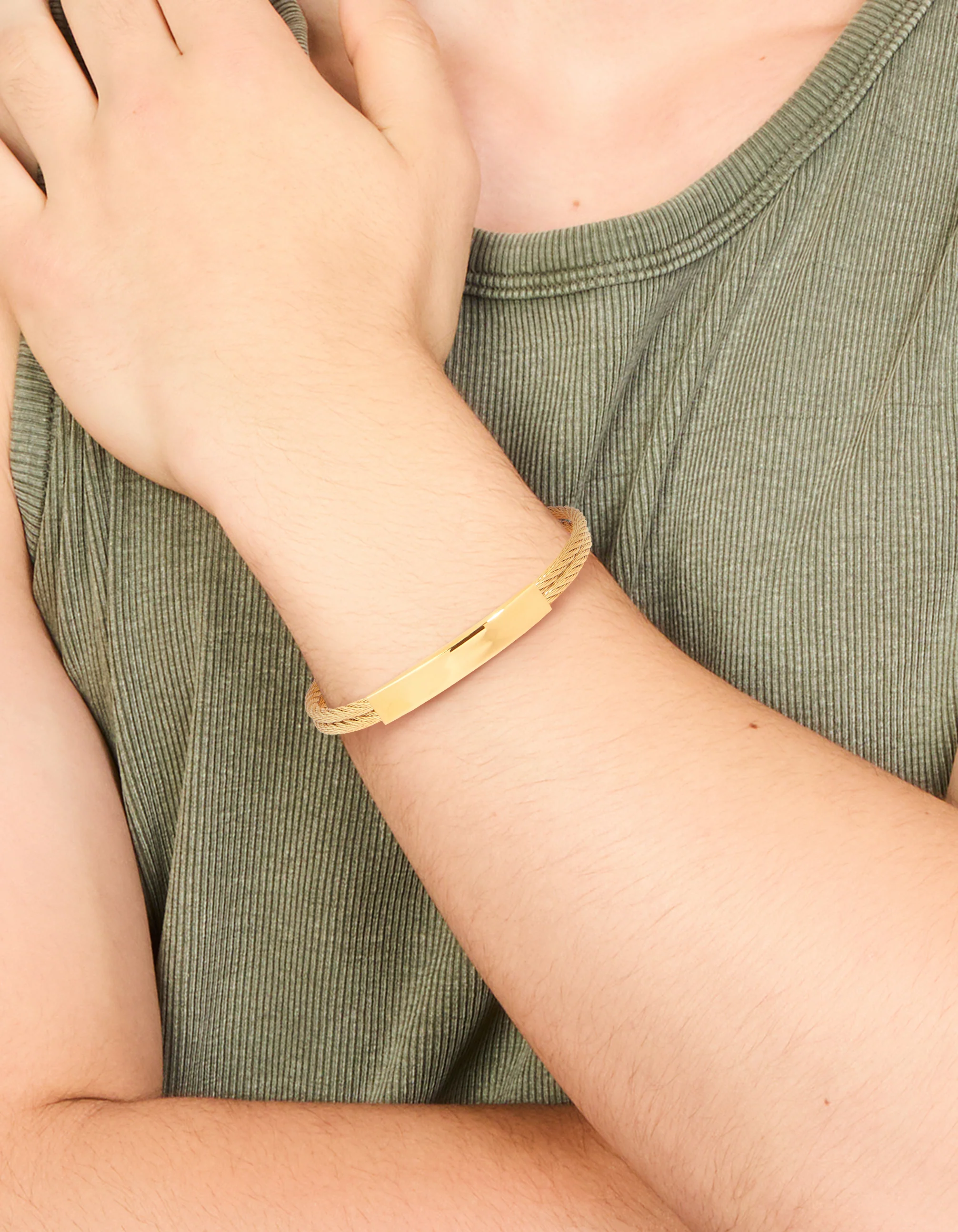 Mens Waterproof Gold Plated Stainless Steel Twin Wire Twist Wrist Cuff