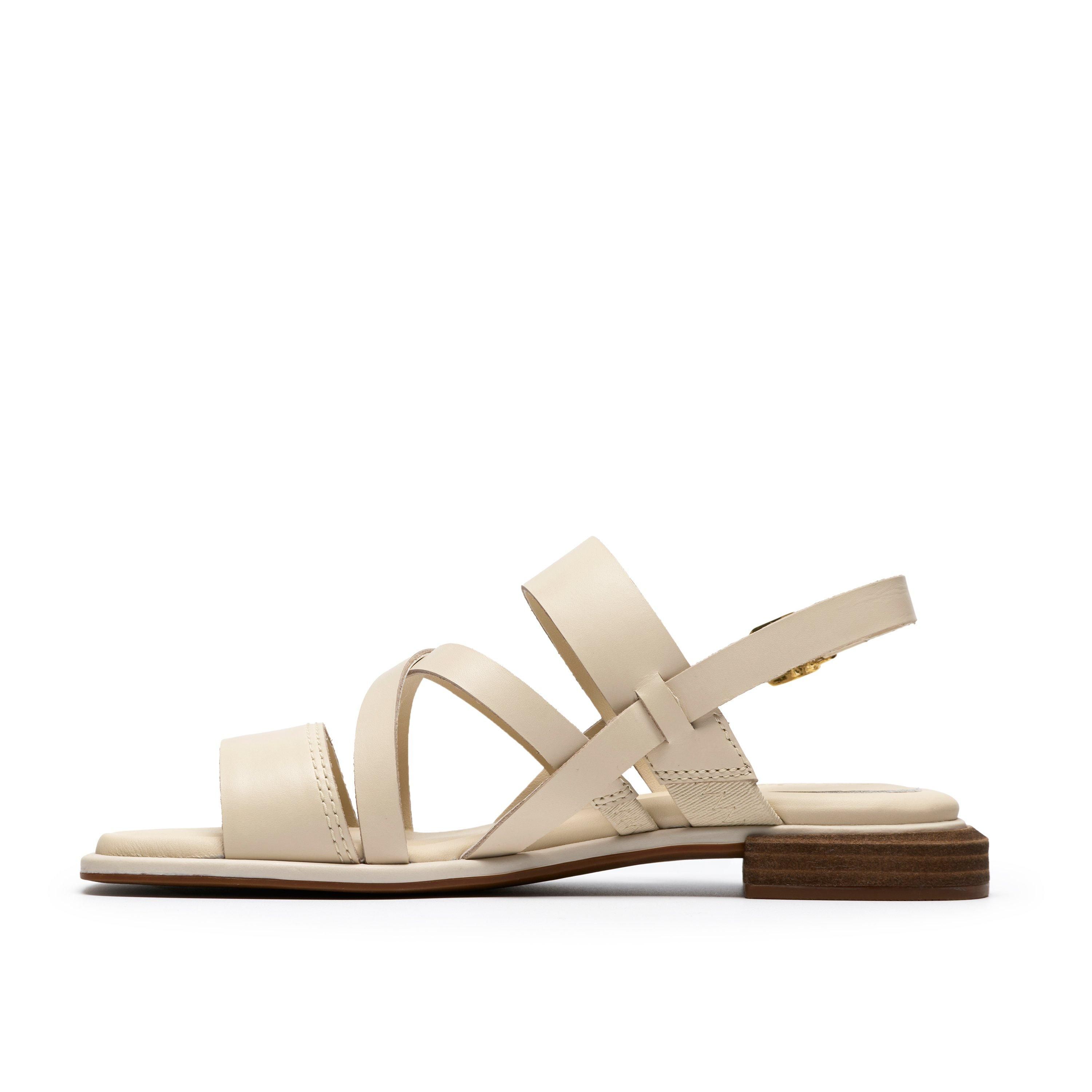 Clarks Ariany Strap Cream Leather Flat Sandals