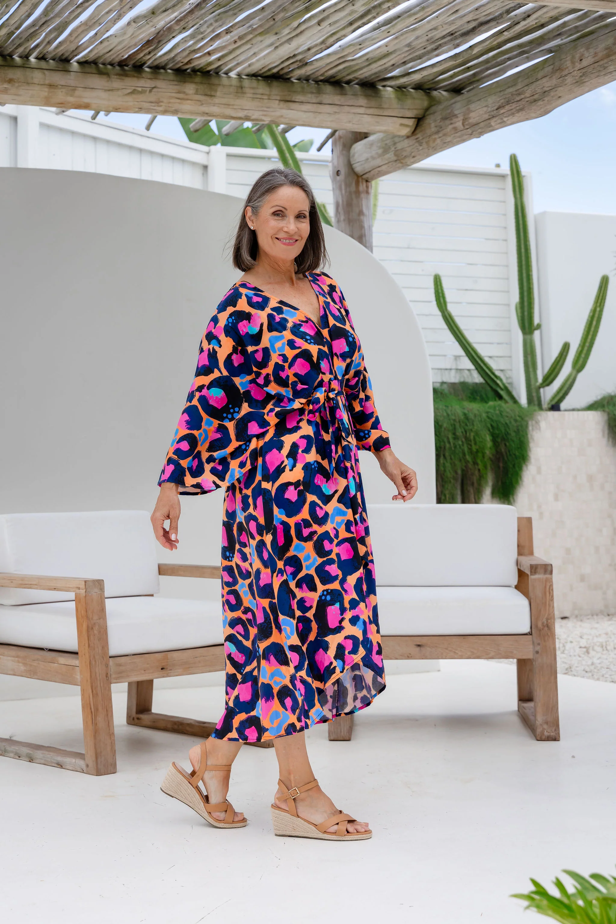 Polly Midi Dress in Sherbie - Peach Leopard by Kasey Rainbow