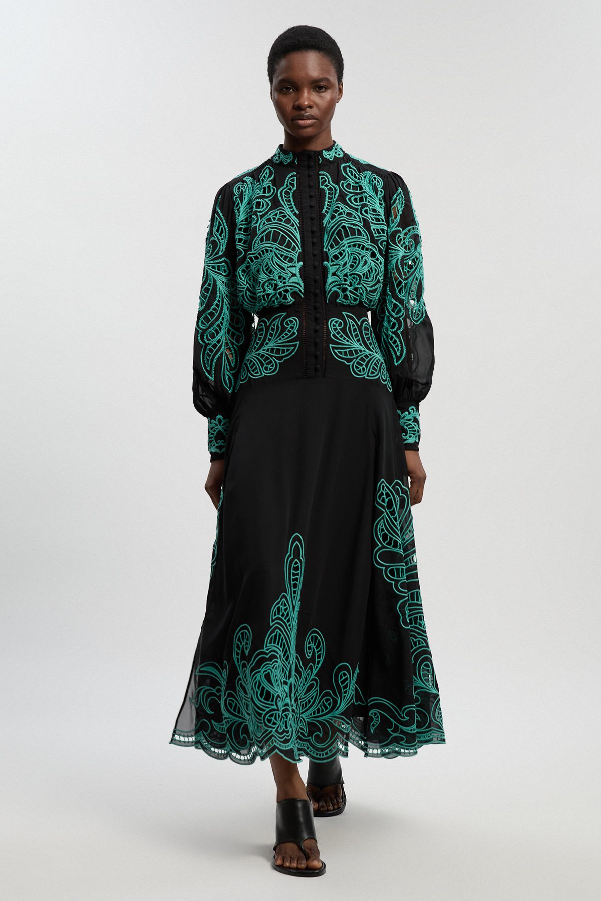 KarenMillen Cutwork Beaded Embroidered Woven Maxi Dress