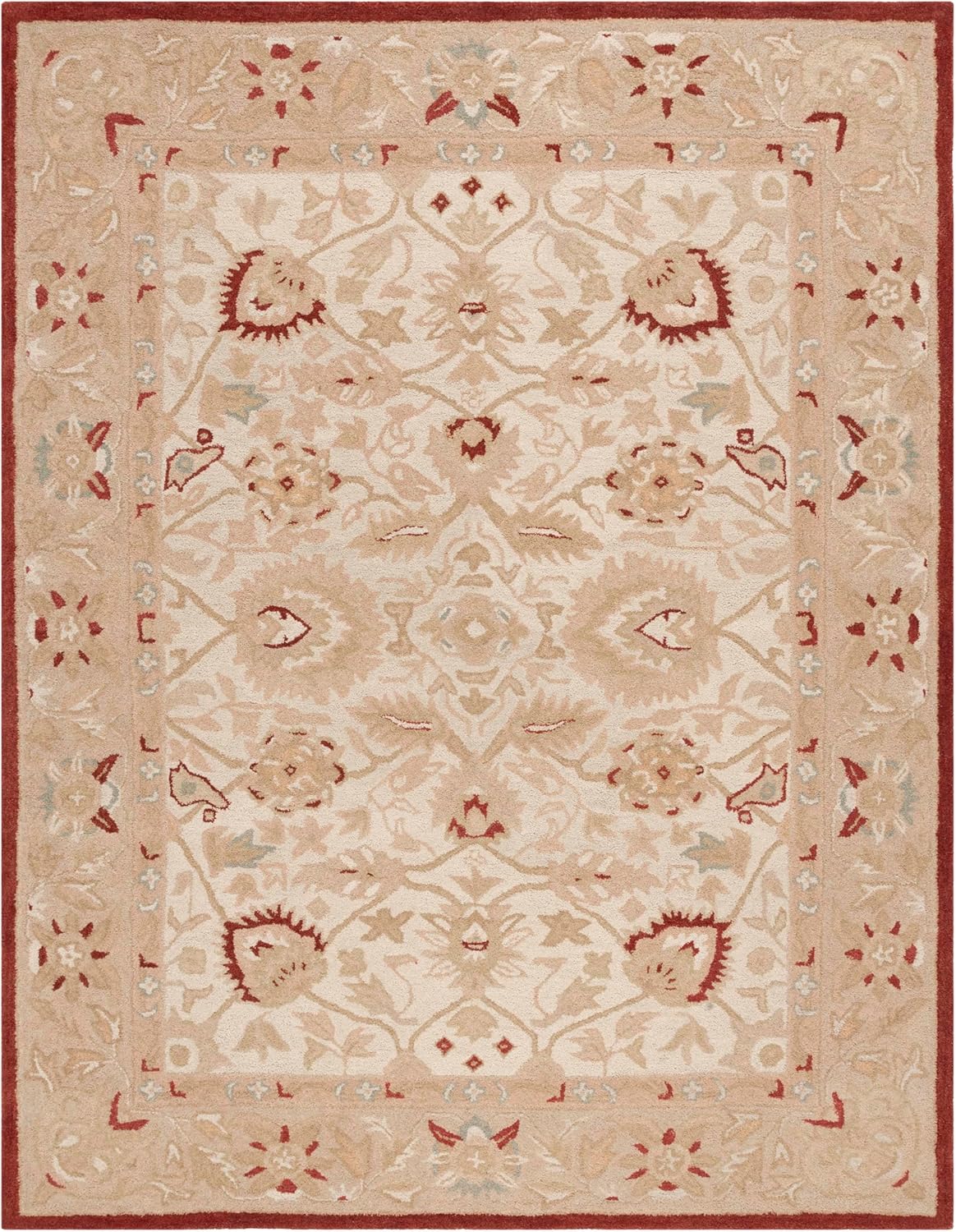 SAFAVIEH Anatolia Collection Area Rug - 8' x 10', Beige & Rust, Handmade Traditional Oriental Wool, Ideal for High Traffic Areas in Living Room, Bedroom (AN512E)