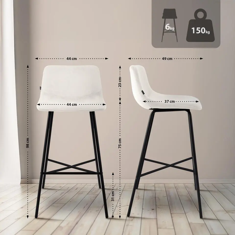 CLP Barkruk Altona zwart Frame - Fluweel - creme