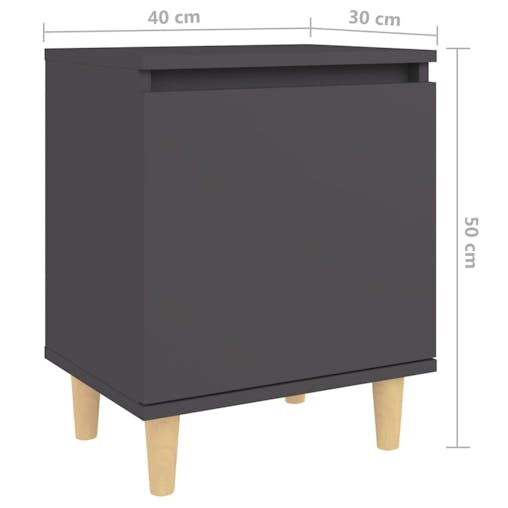 NNEVL Bed Cabinets with Solid Wood Legs 2 pcs Grey 40x30x50 cm