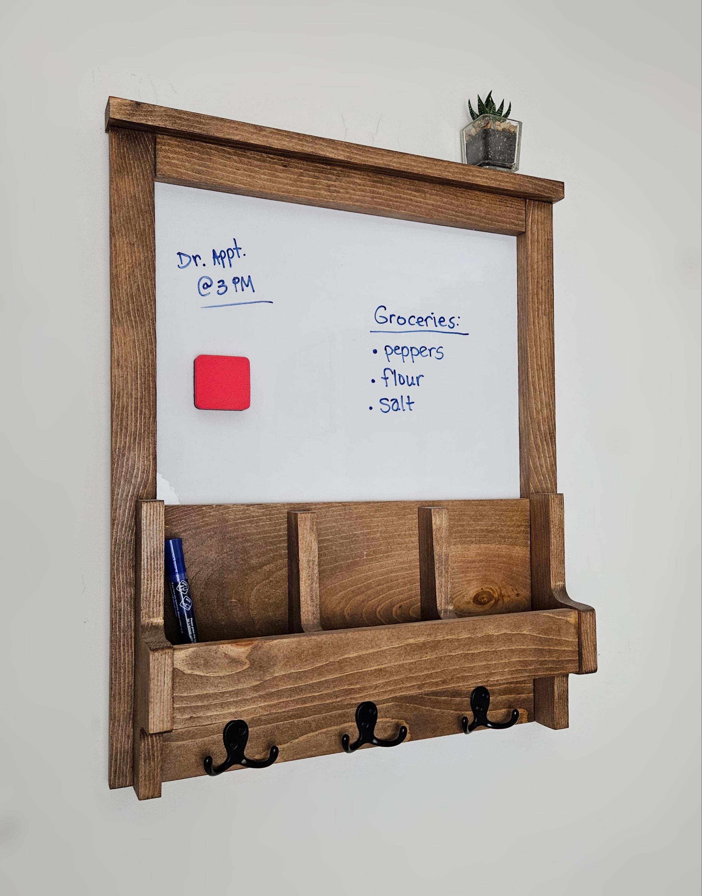 Handmade Wood Wall Organizer with Chalkboard and Hooks
