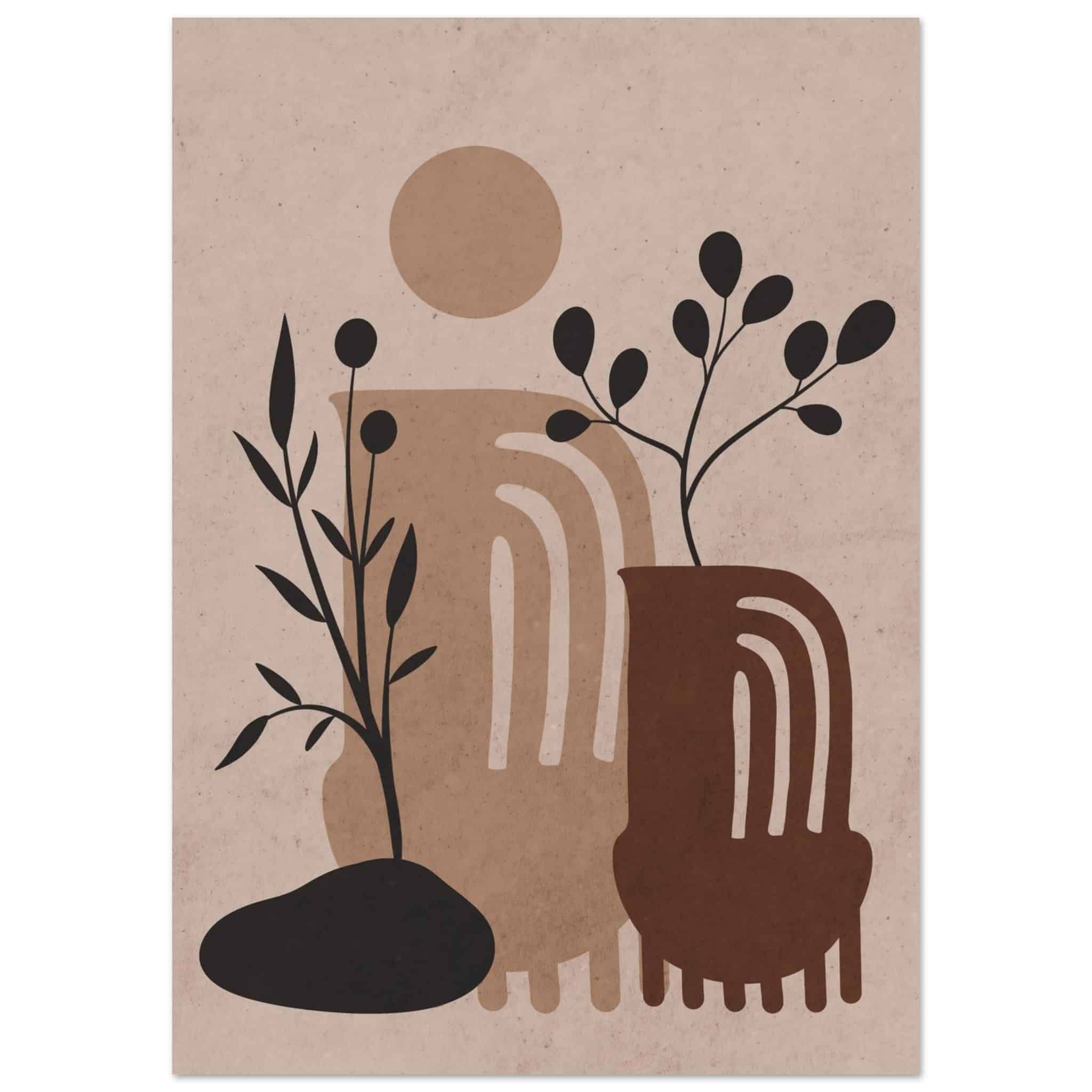 Artfulprints Poster Boho – Clay forms  - A4 21x29.7 cm - Bruin